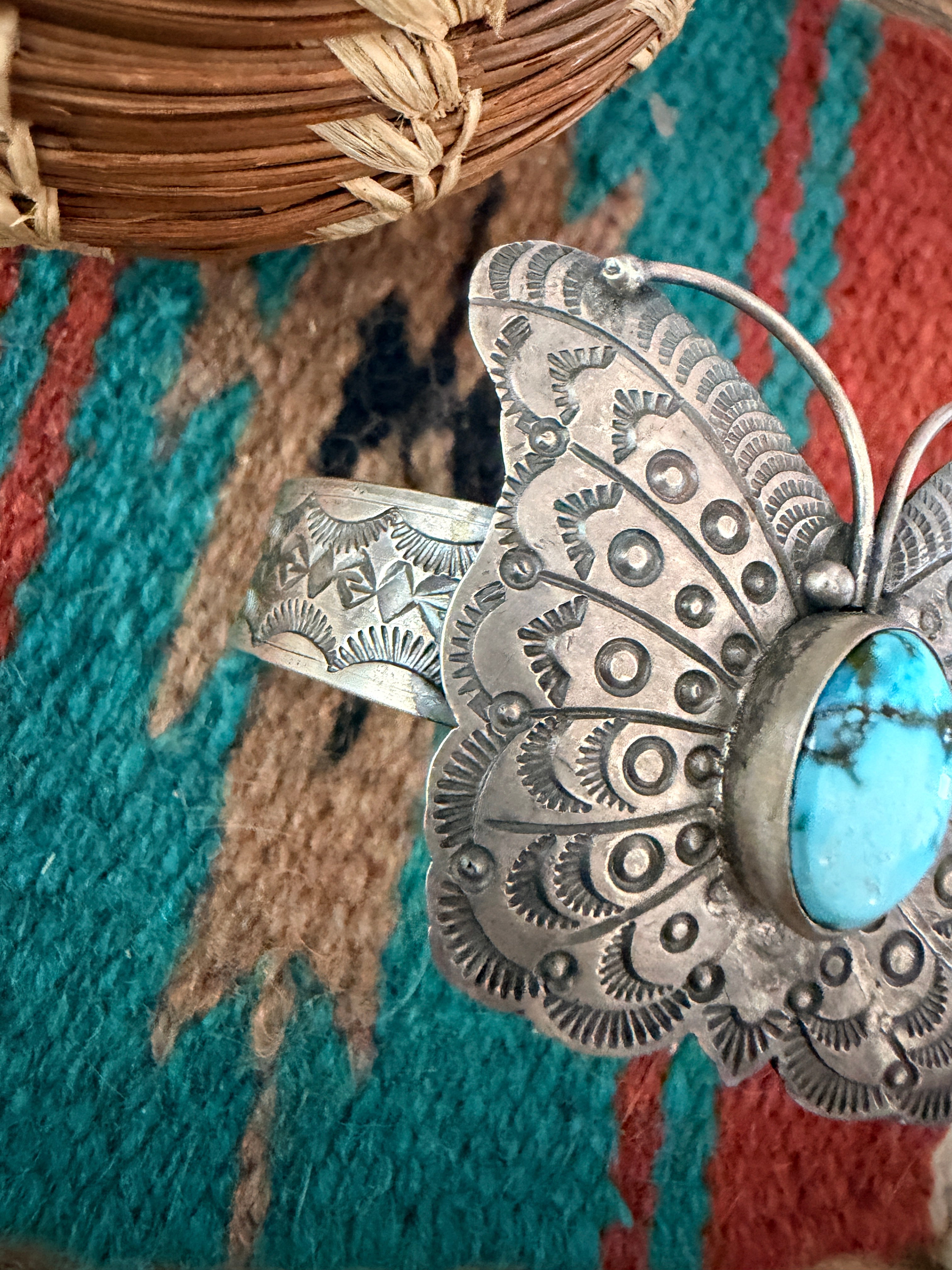 Handcrafted Turquoise & Sterling Silver Butterfly Cuff Bracelet by Bobby Johnson