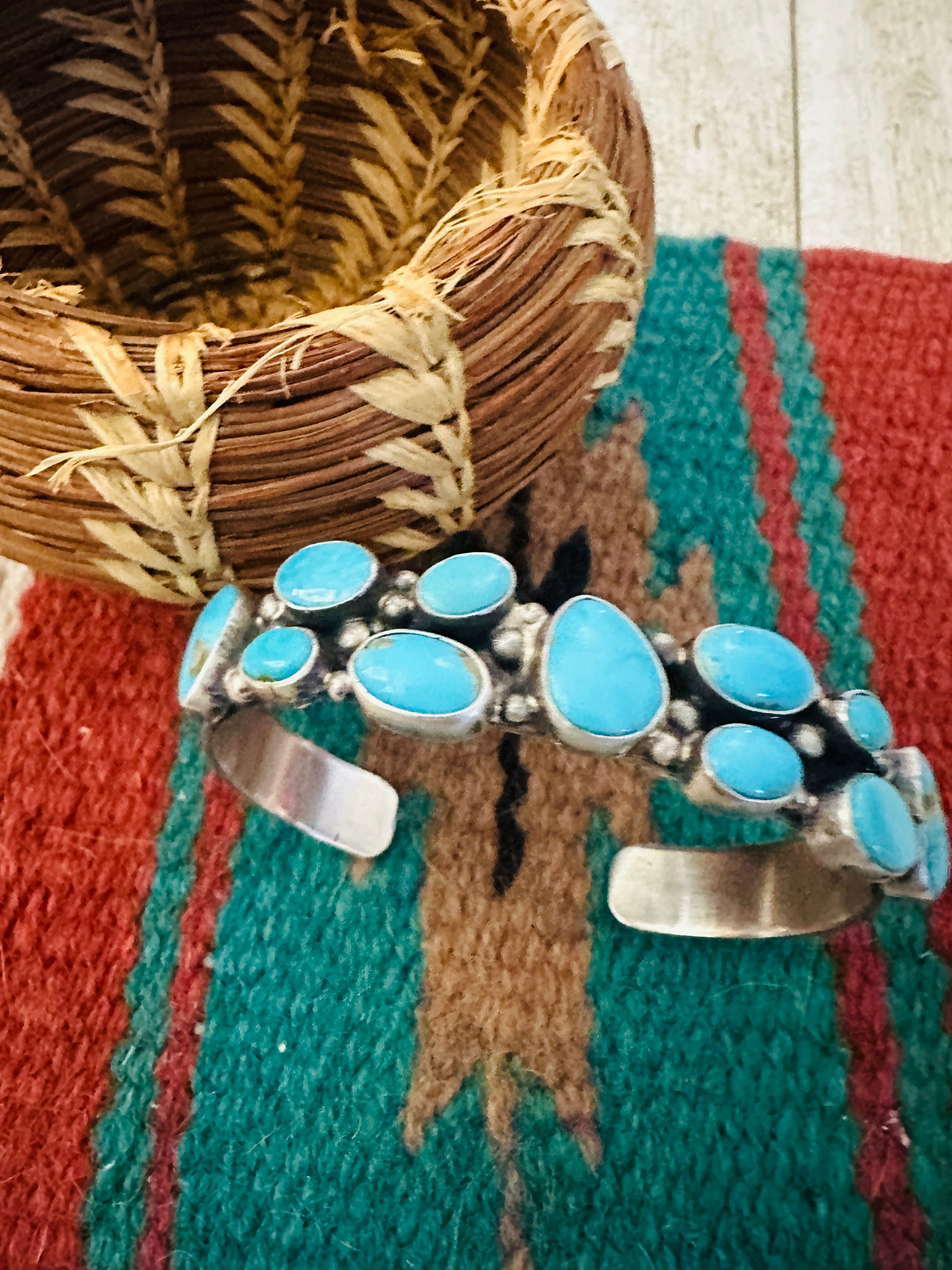 Handcrafted Turquoise & Sterling Silver Cuff Bracelet by Bobby Johnson