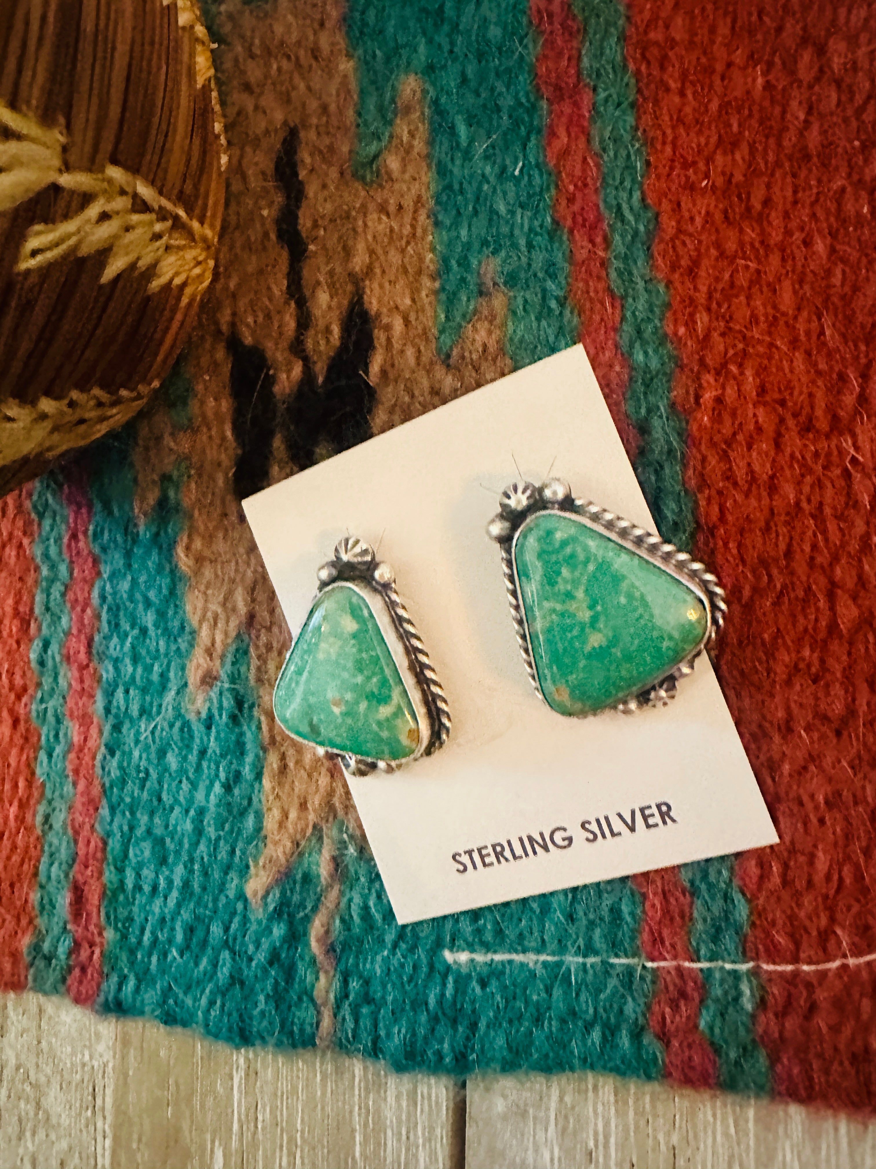 Handcrafted Kingman Turquoise & Sterling Silver Post Earrings