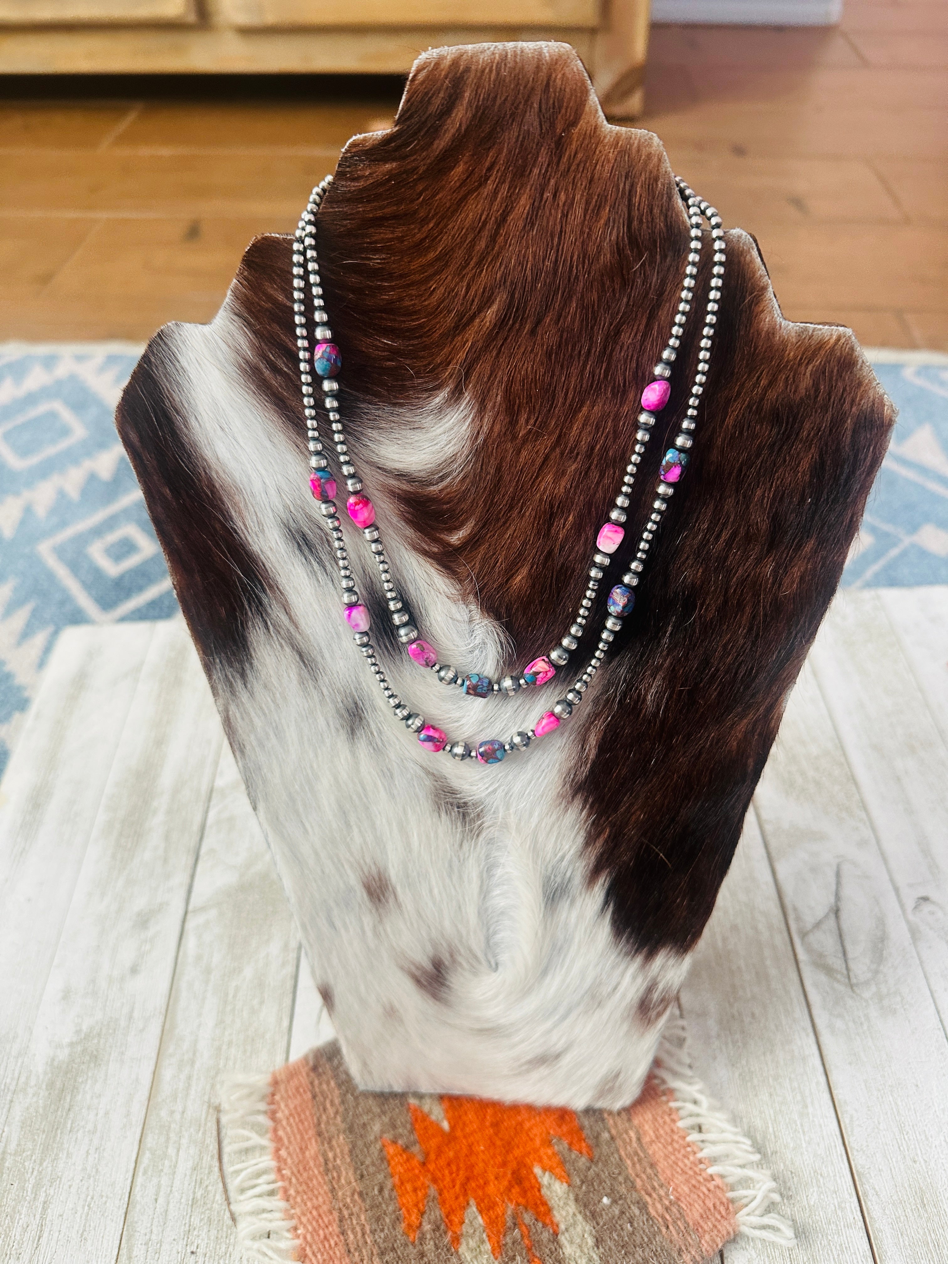 Handcrafted Sterling Silver & Pink Dream Mojave Beaded Necklace