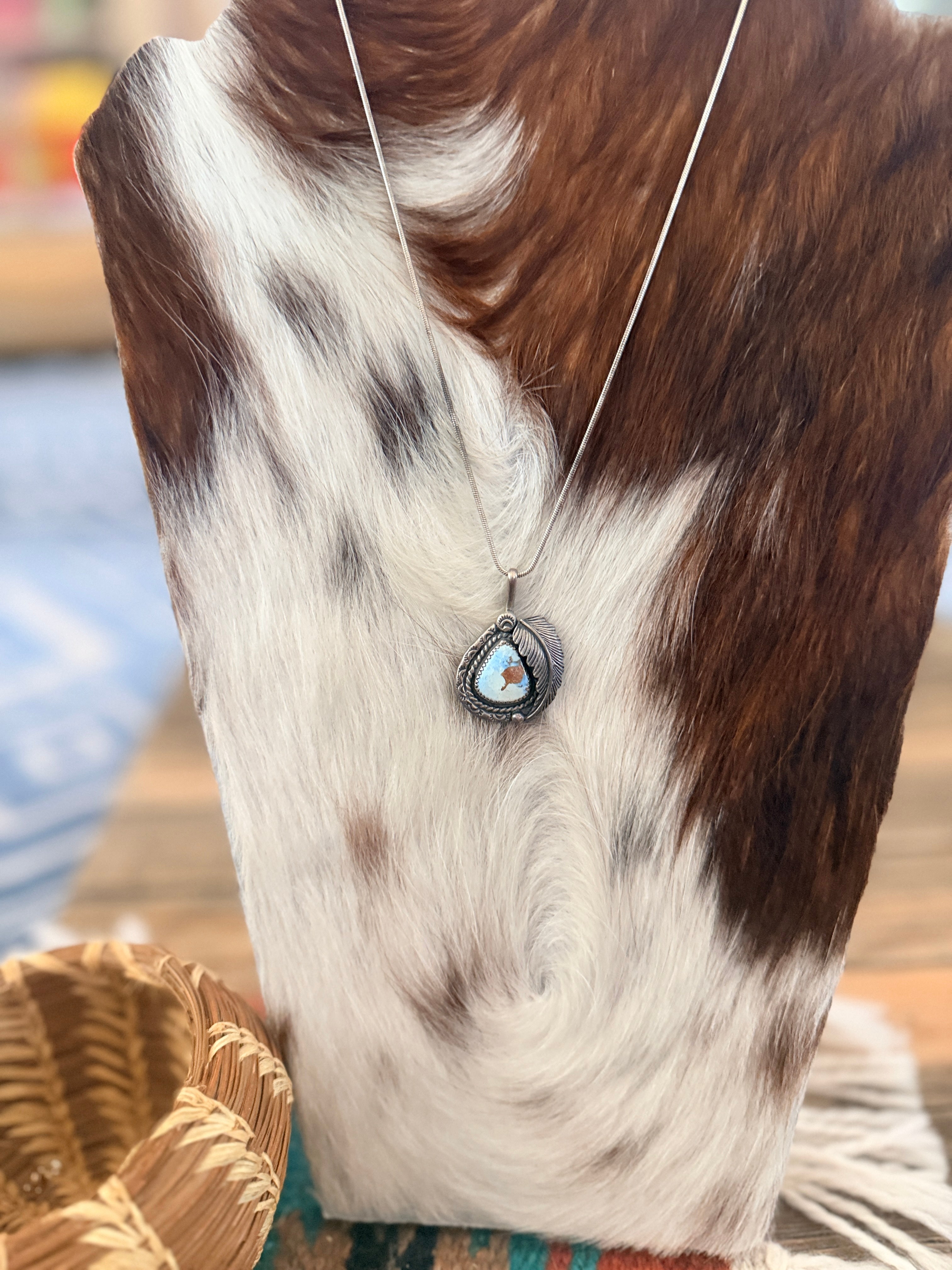 Old Pawn Handcrafted Sterling Silver and Golden Hills Turquoise Necklace