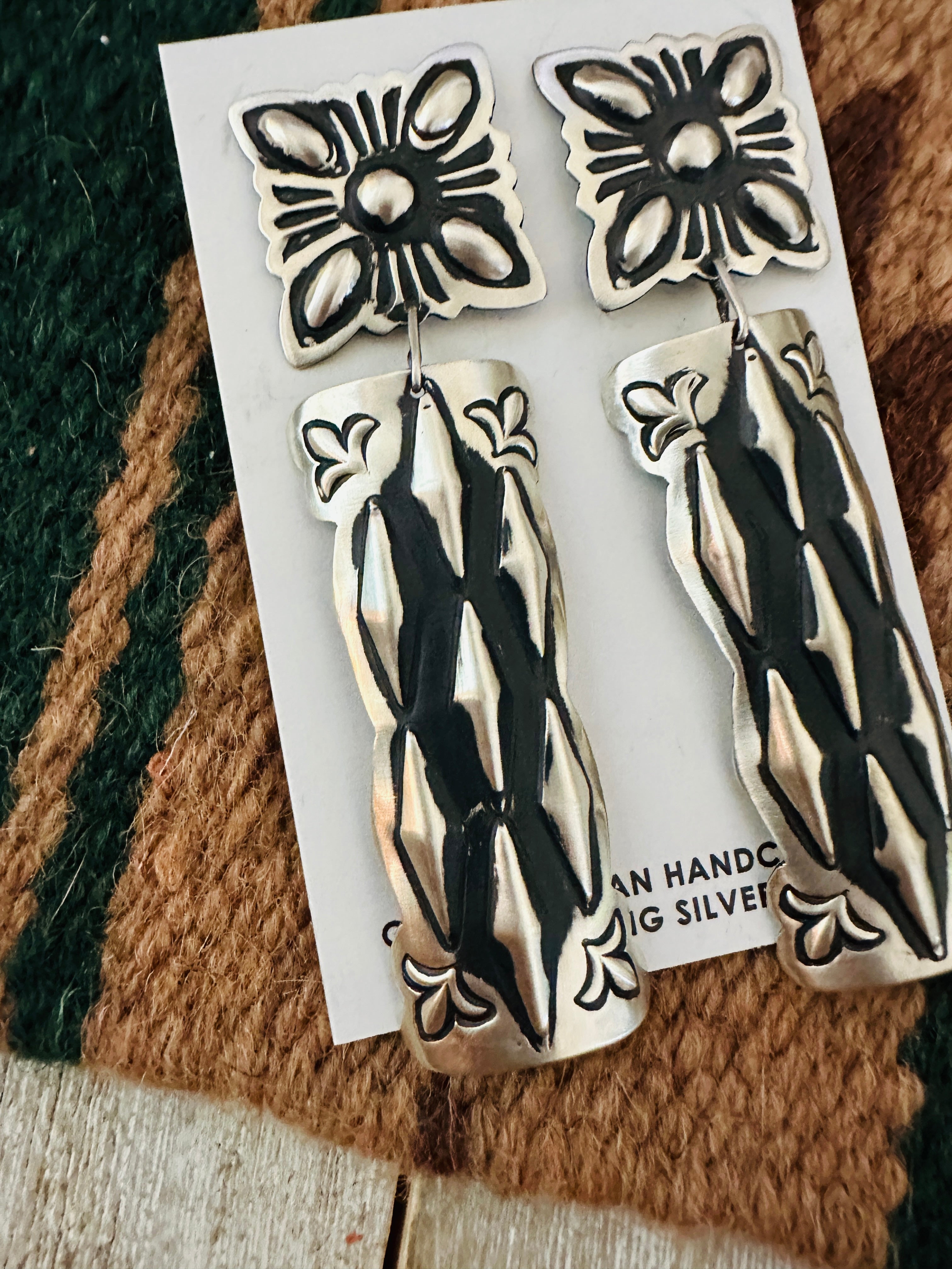 Handcrafted Sterling Silver Concho Dangle Earrings by Leander Tahe