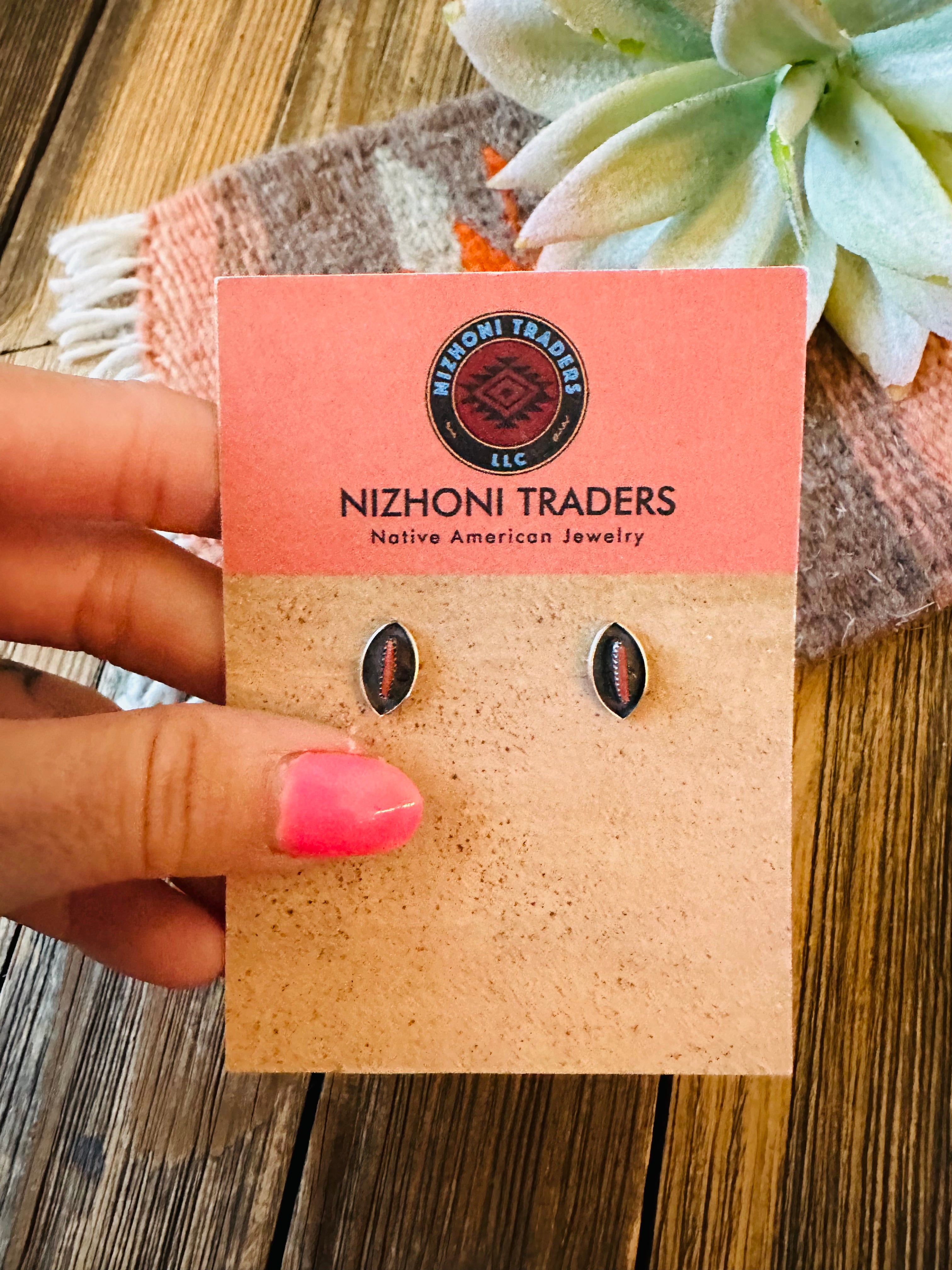 Handcrafted Coral & Sterling Silver Shadowbox Stud Earrings