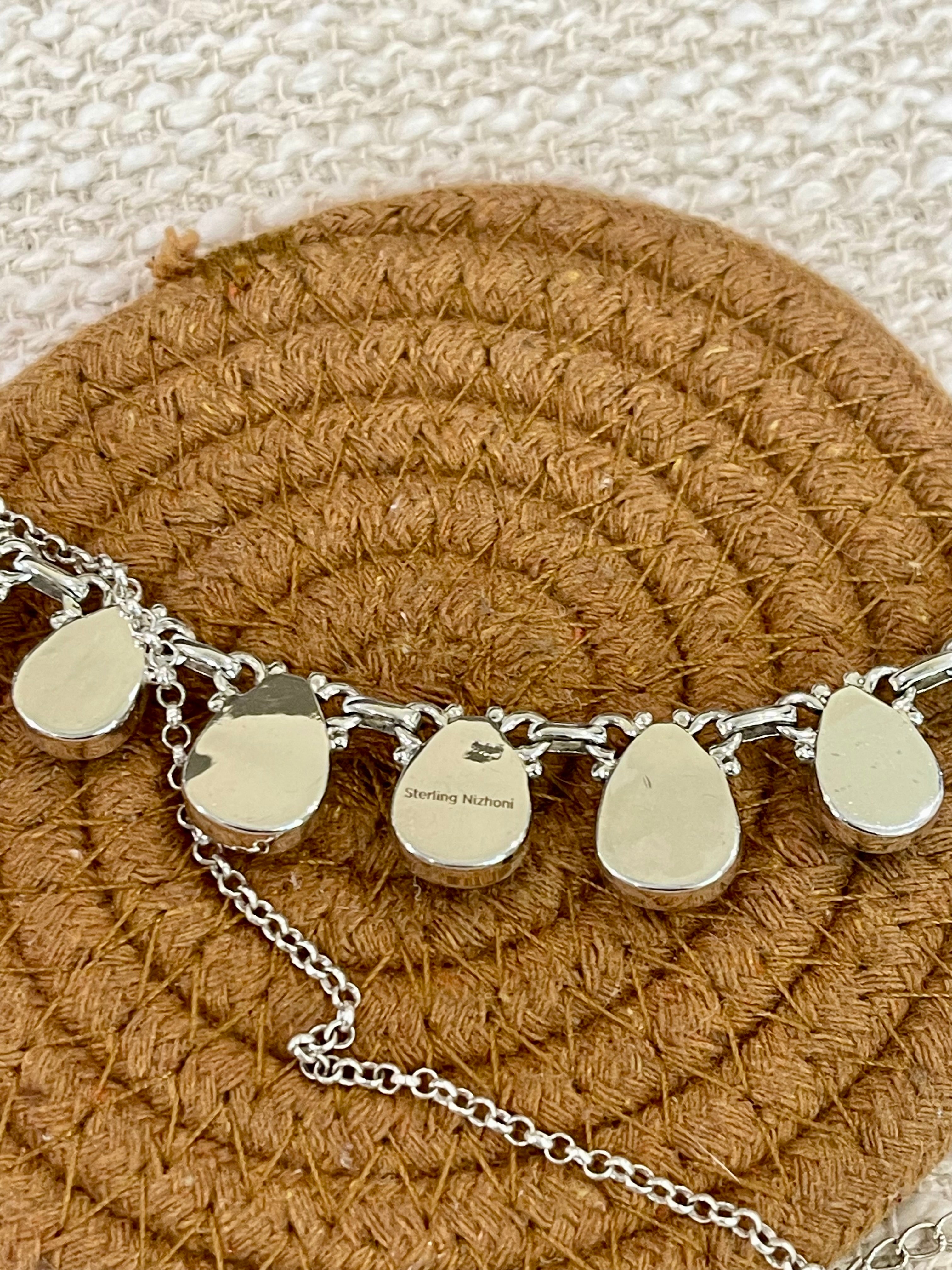 Handmade Sterling Silver Cotton Candy Turquoise Necklace with Signed Nizhoni