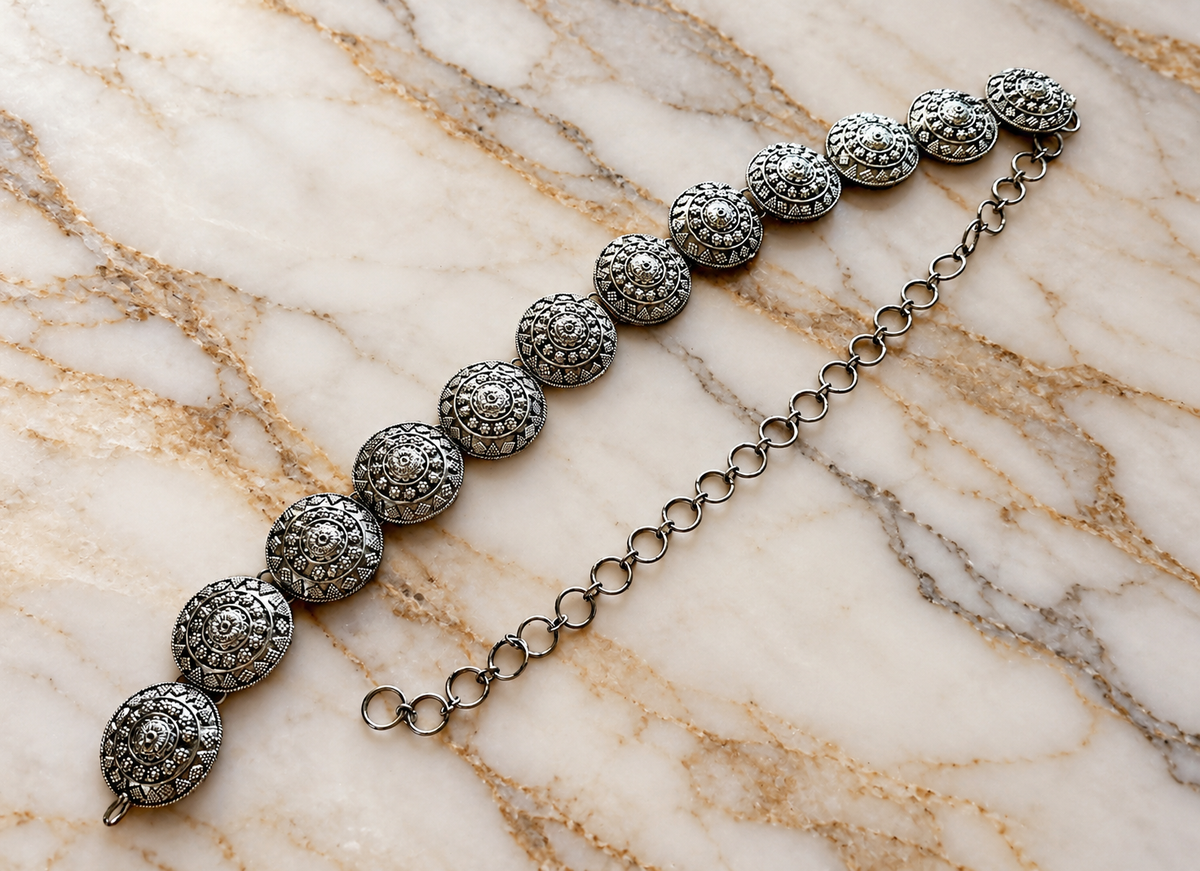 Antique Vintage Silver-Plated Brass Belt