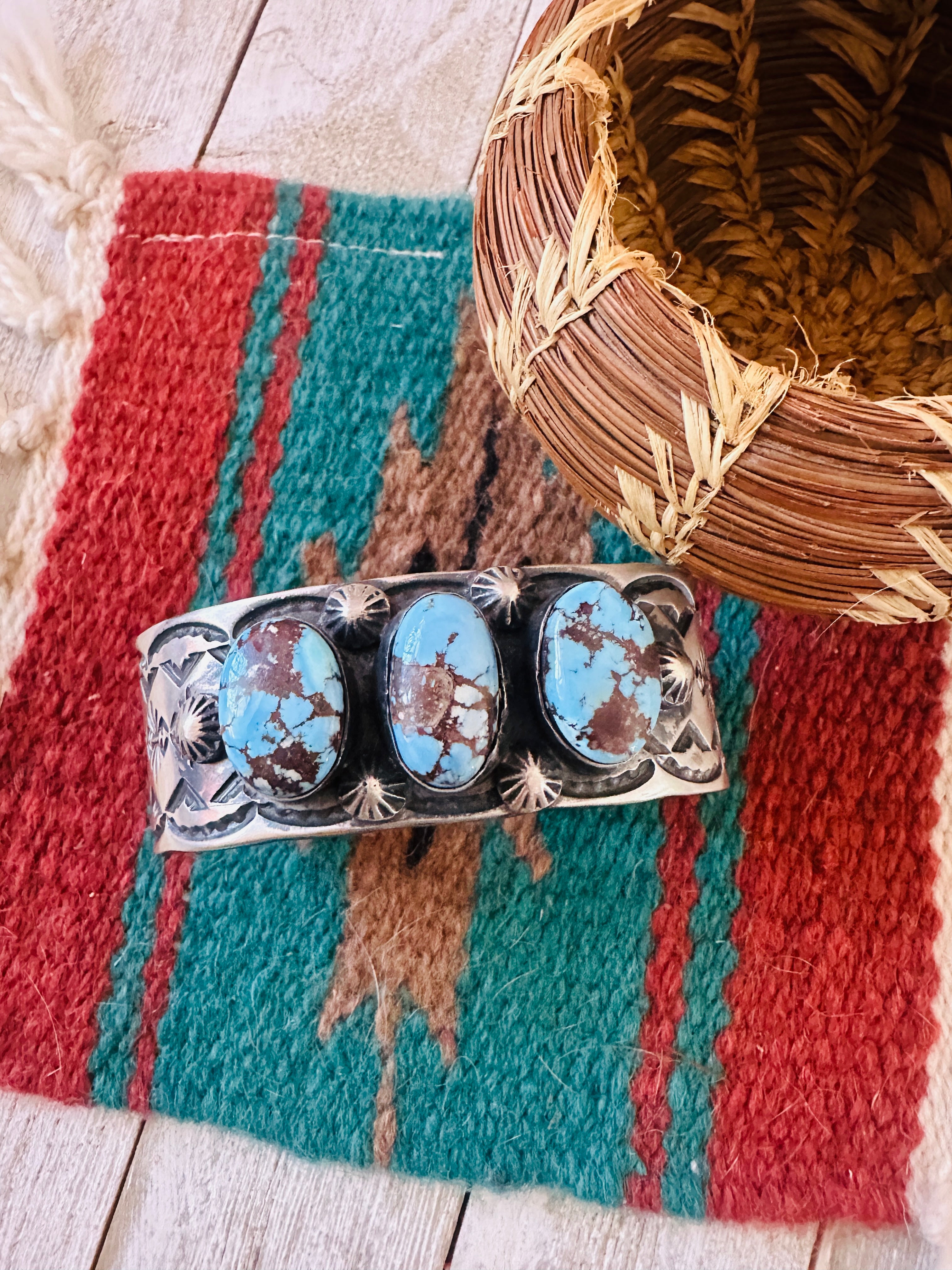 Handcrafted Sterling Silver & Golden Hills Turquoise Cuff Bracelet by Chimney Butte /