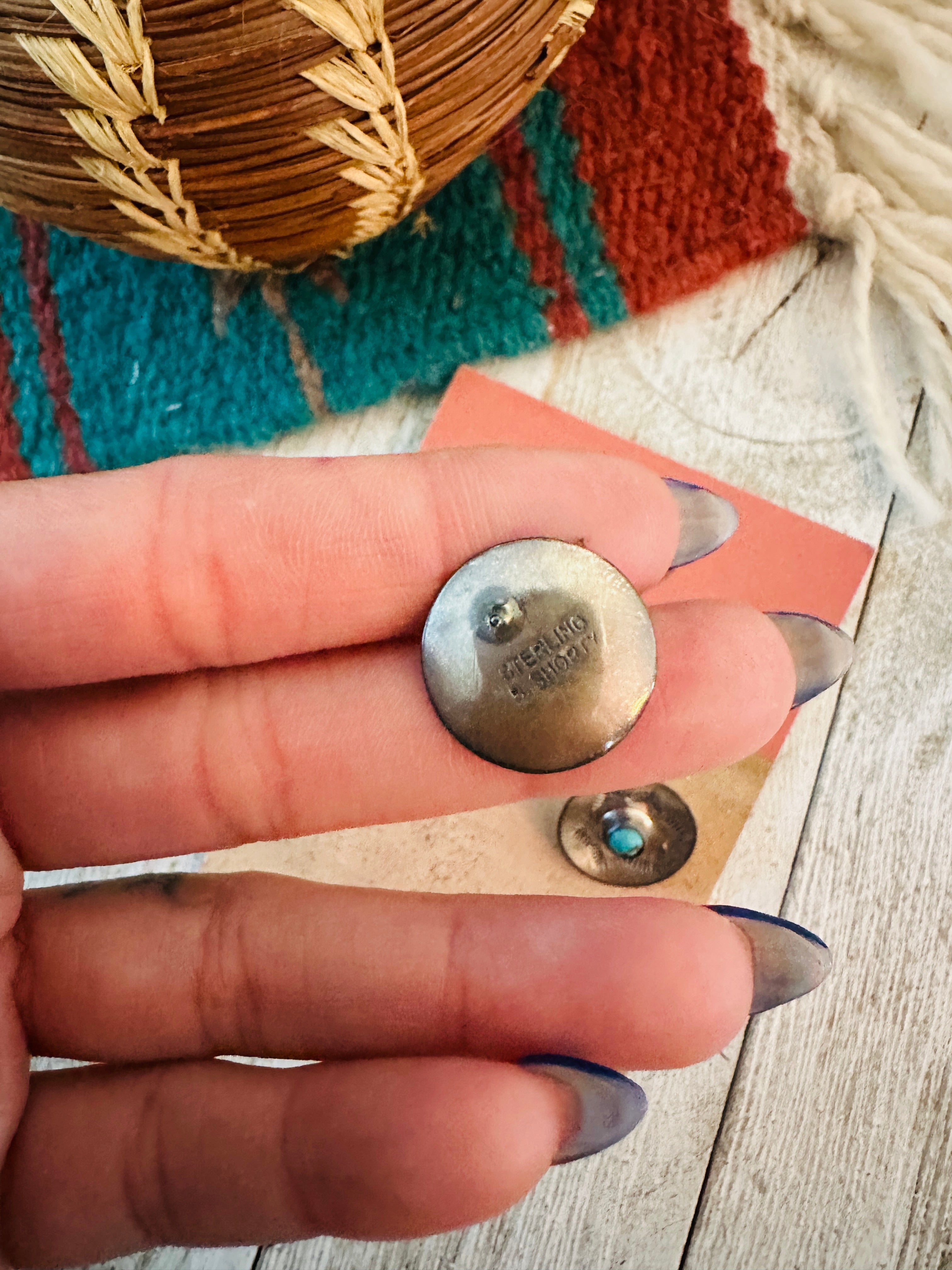 Handcrafted Sterling Silver & Turquoise Concho Stud Earrings