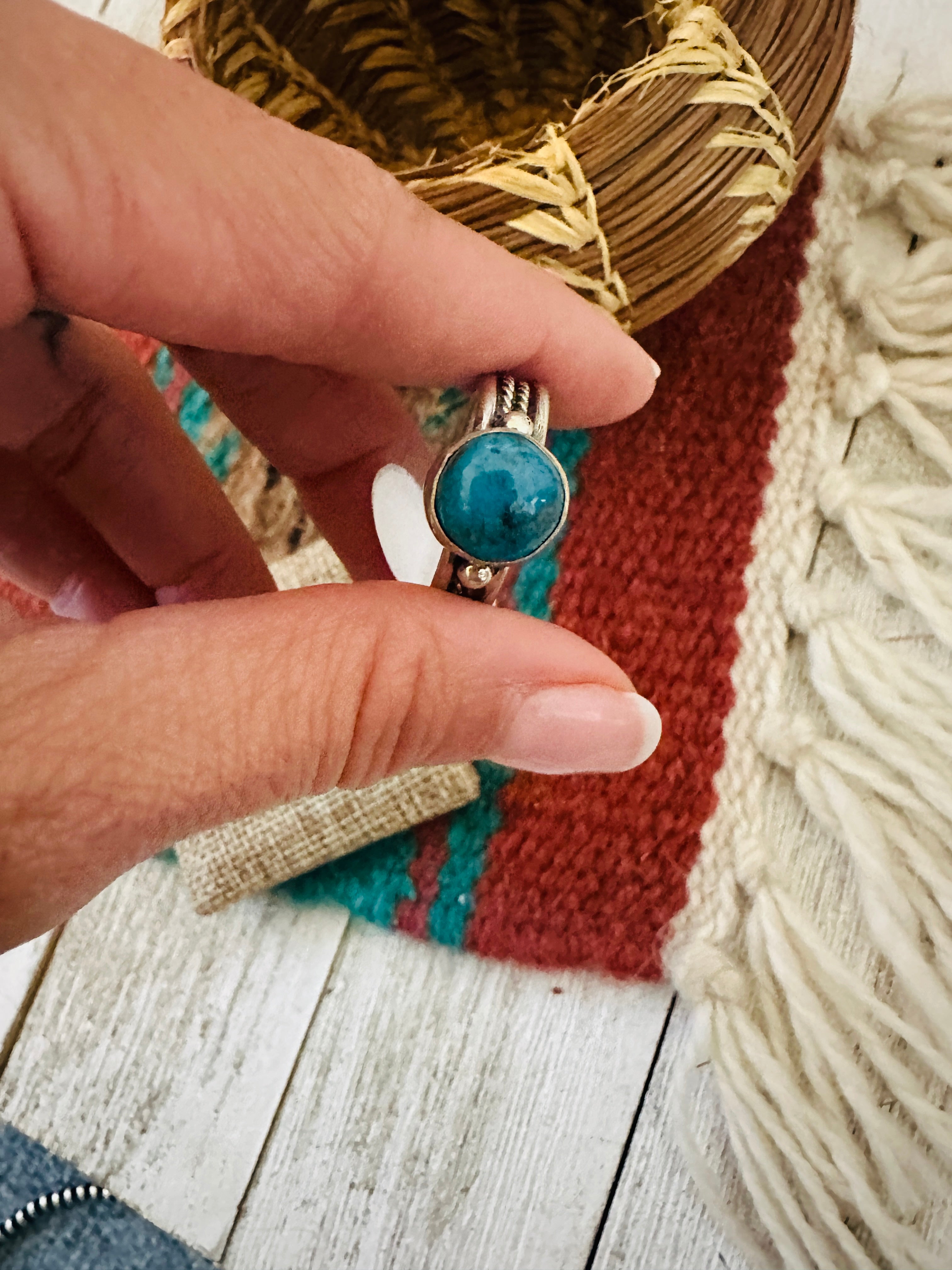 Handcrafted Turquoise & Sterling Silver Ring Size 8