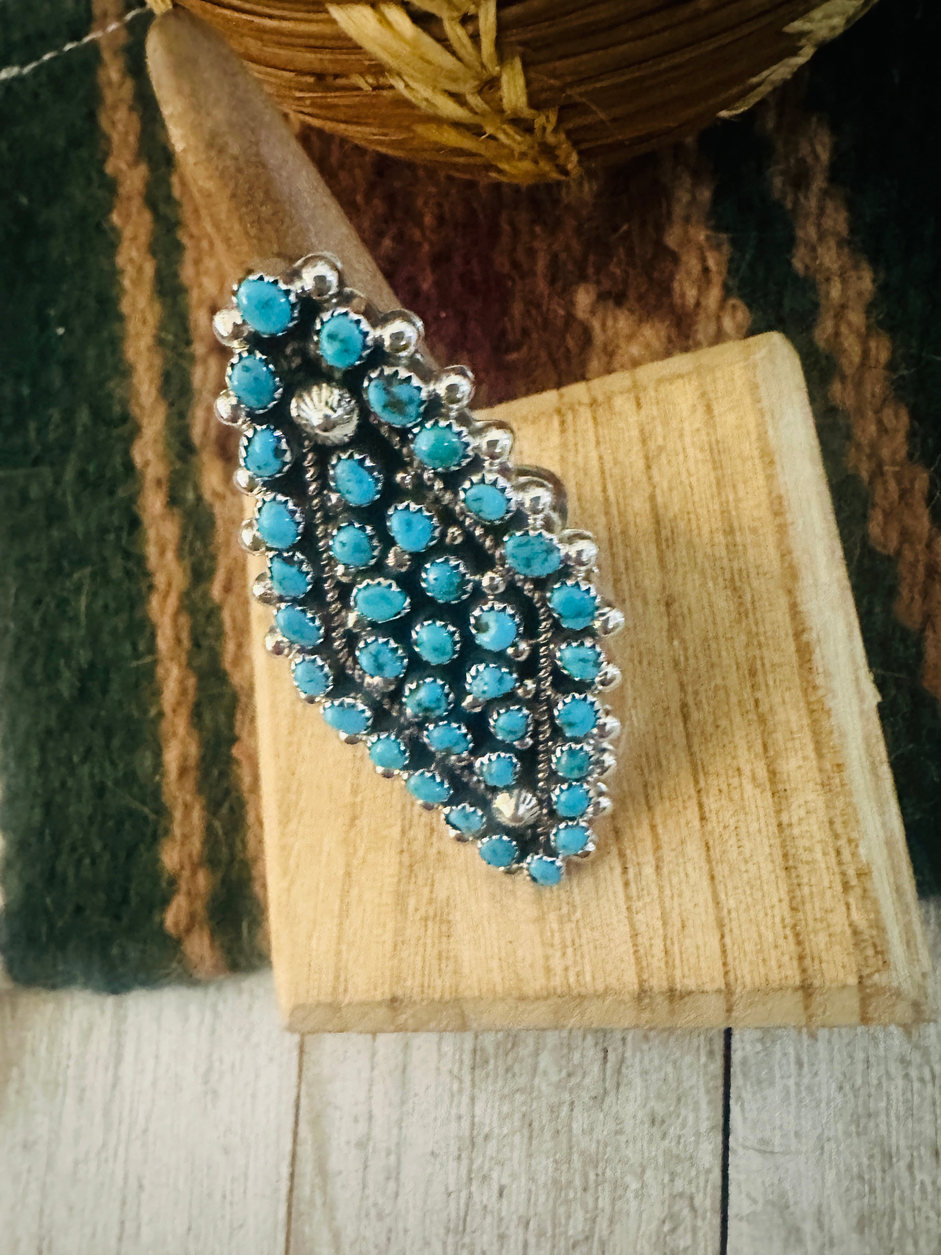 Handcrafted Sterling Silver & Turquoise Cluster Adjustable Ring