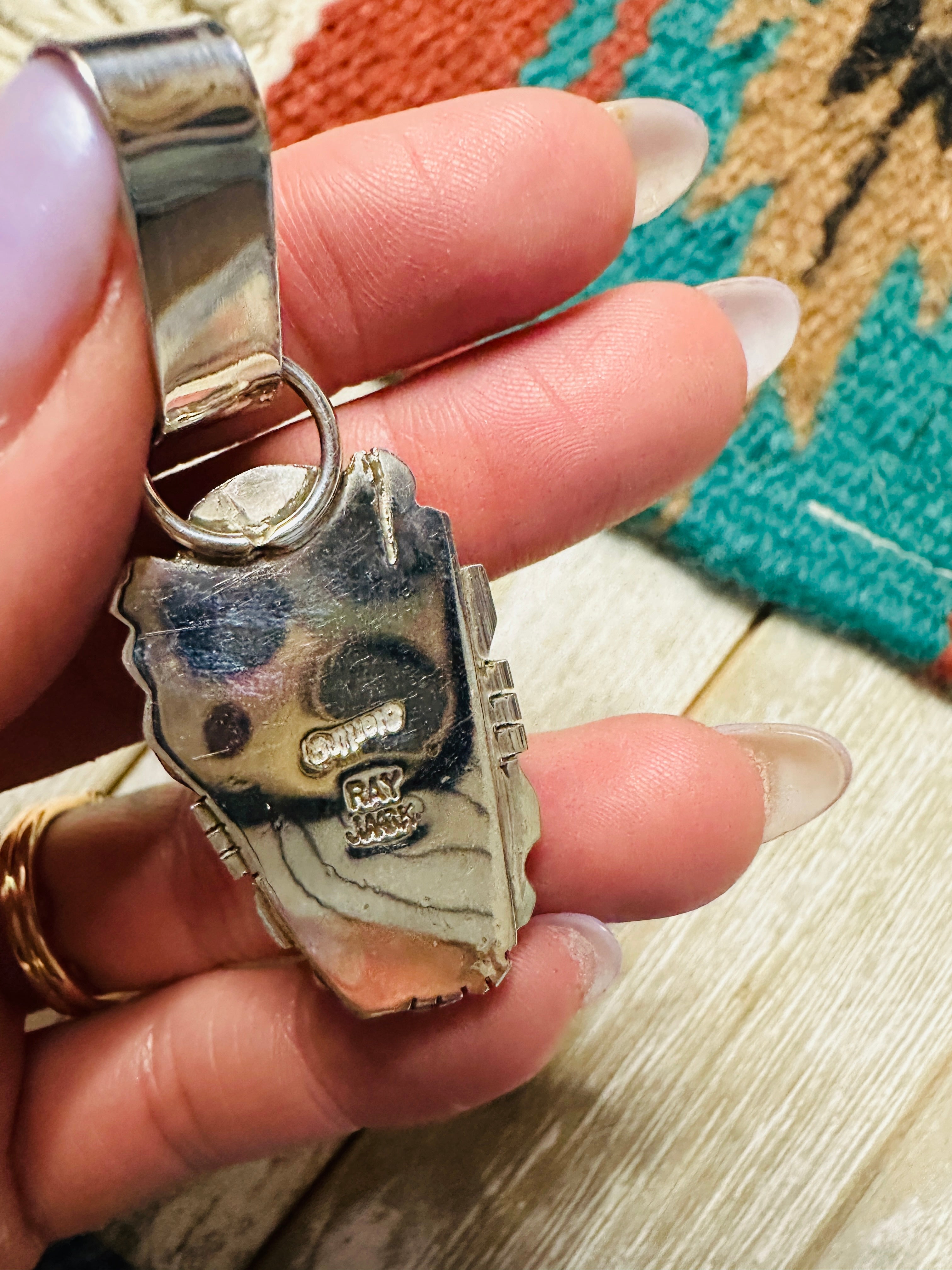 Handcrafted Sterling Silver and Multi Stone Inlay Pendant by Ray Jack