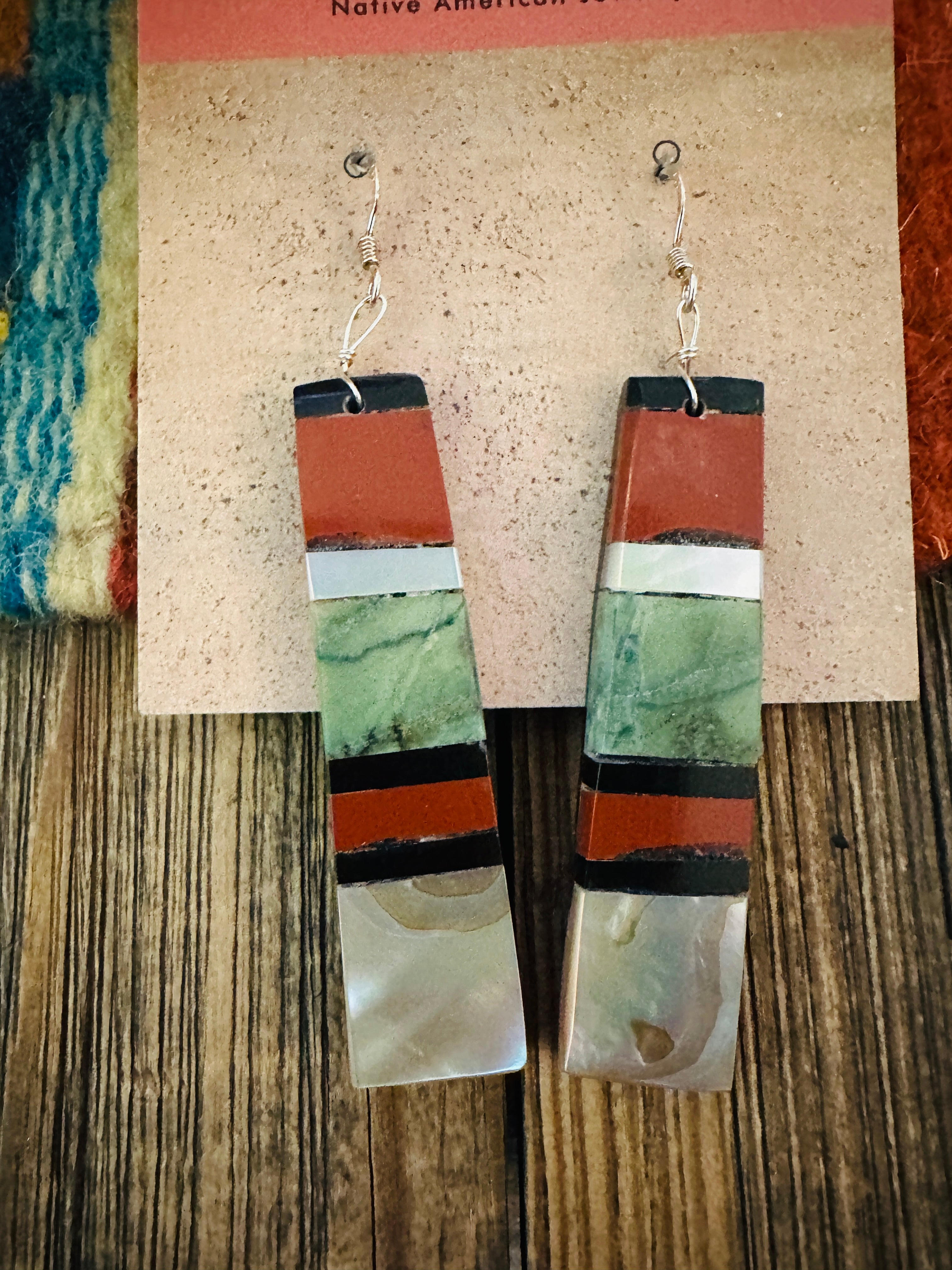 Handcrafted Multi Stone Inlay Slab Dangle Earrings