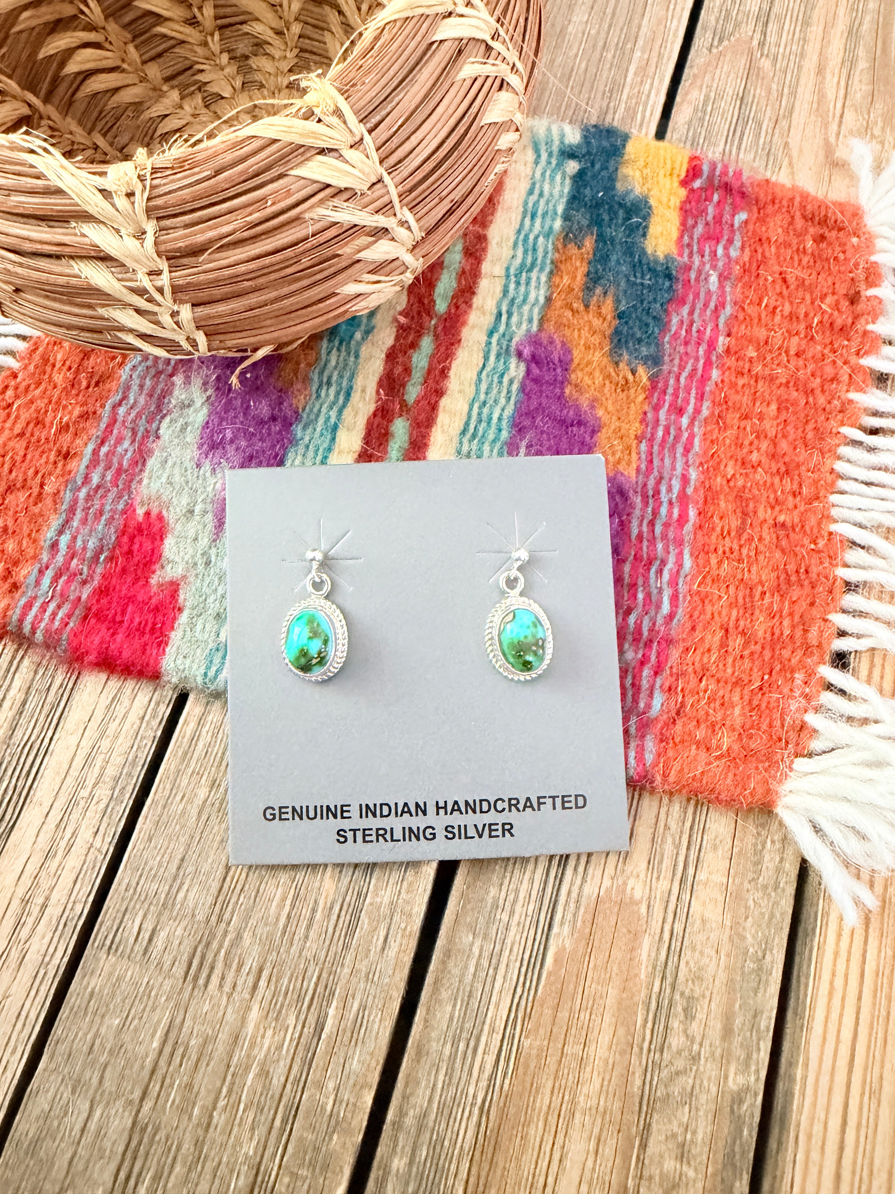 Handcrafted Sonoran Mountain Turquoise & Sterling Silver Dangle Earrings by Shirley Henry