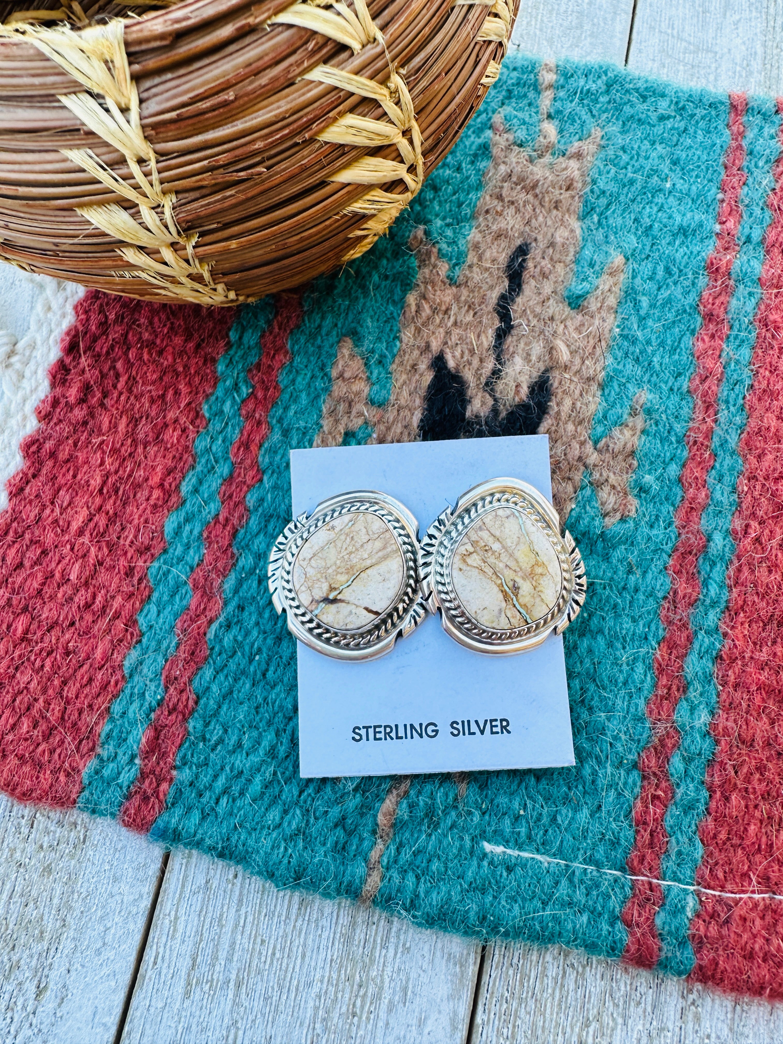 Handcrafted Ribbon Turquoise & Sterling Silver Post Earrings