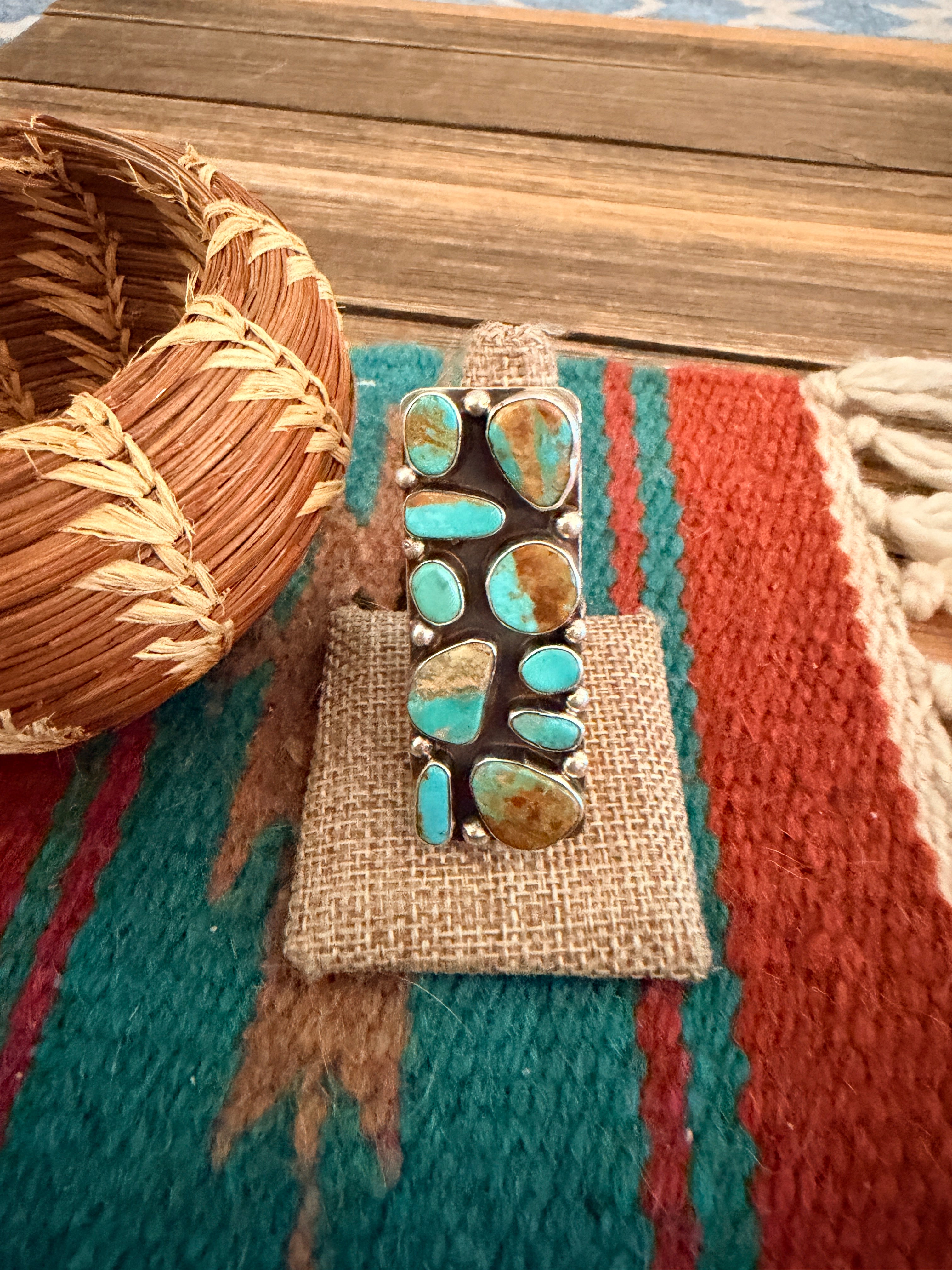 Handcrafted Royston Turquoise Sterling Silver Cluster Adjustable Ring by Jacqueline Silver