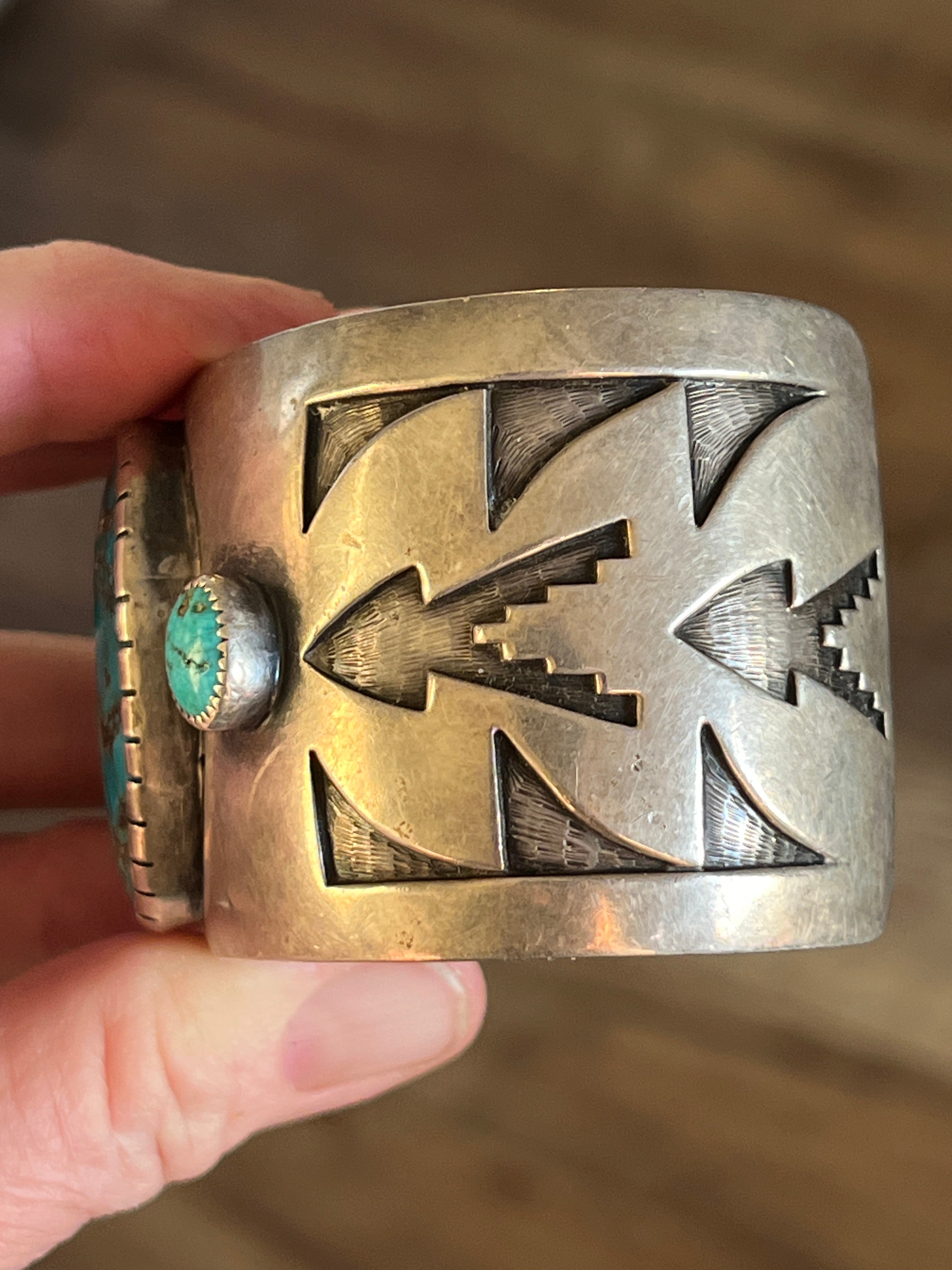 Vintage Old Pawn Sterling Silver and Morenci Turquoise Overlay Cuff Bracelet, Unsigned