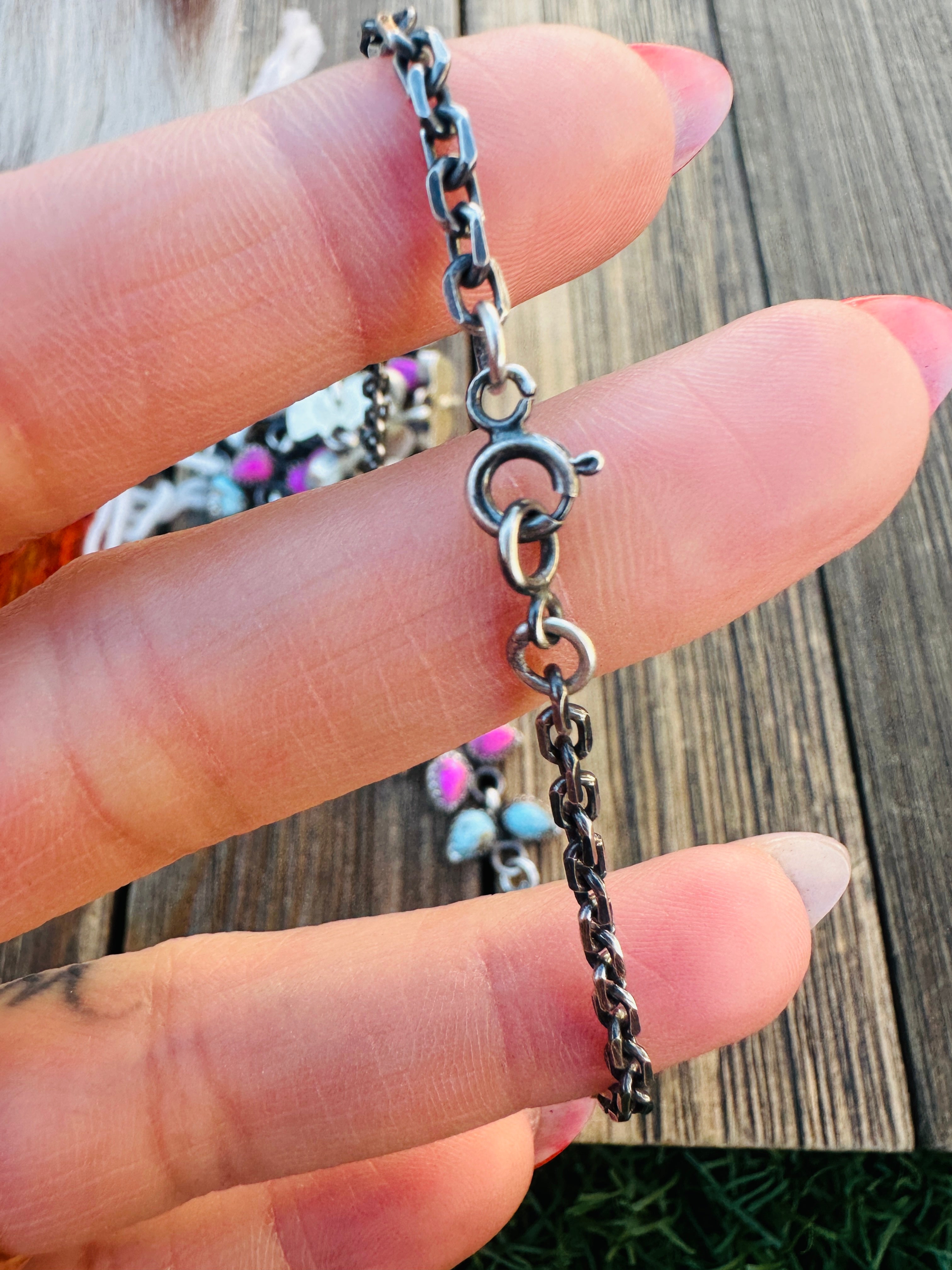 Handcrafted Cotton Candy & Sterling Silver Flower Cluster Necklace by Pearlene Spencer