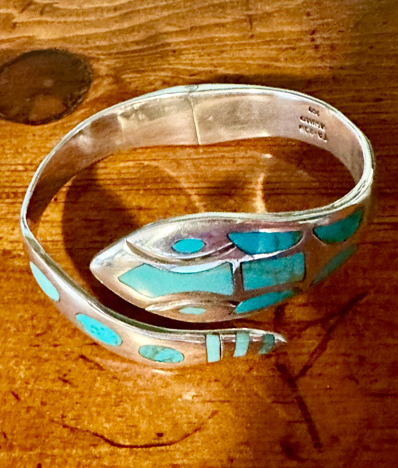 Turquoise Sterling Silver Hinged Snake Cuff Bracelet