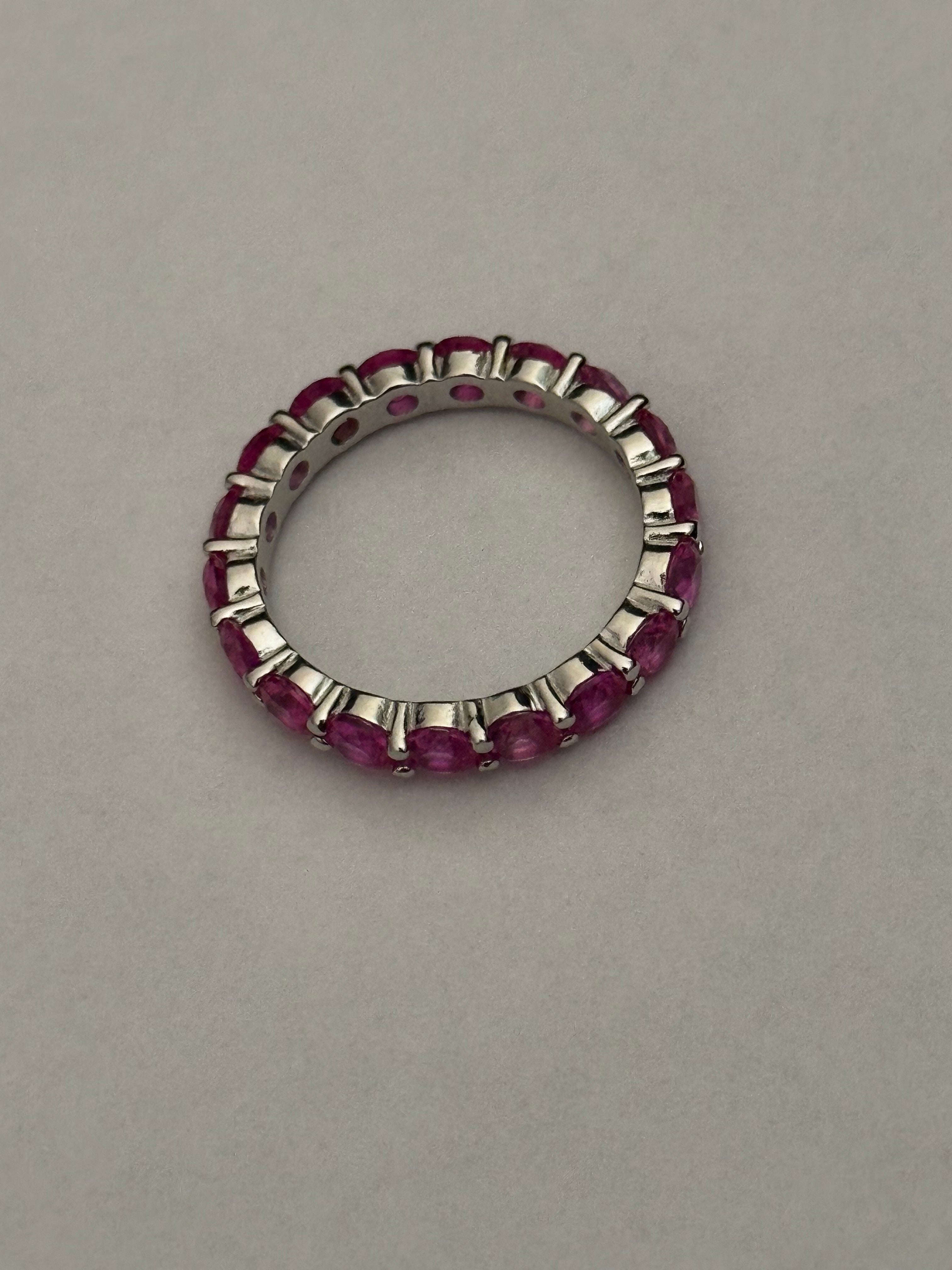 Sterling Silver Fuchsia CZ Eternity Band Ring