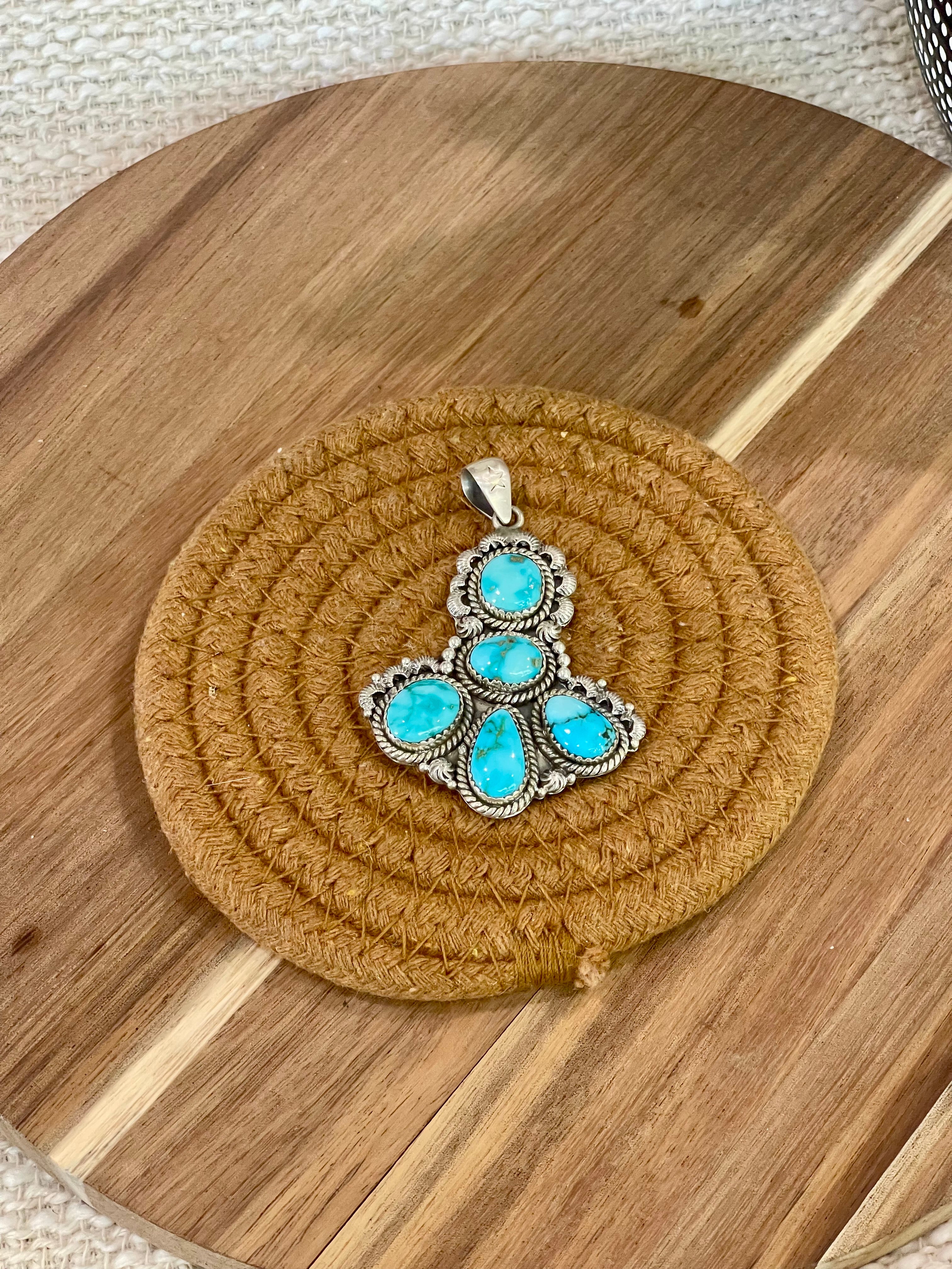 Gorgeous Handmade Sterling Silver & South Hill Sonoran Turquoise Cluster Pendant