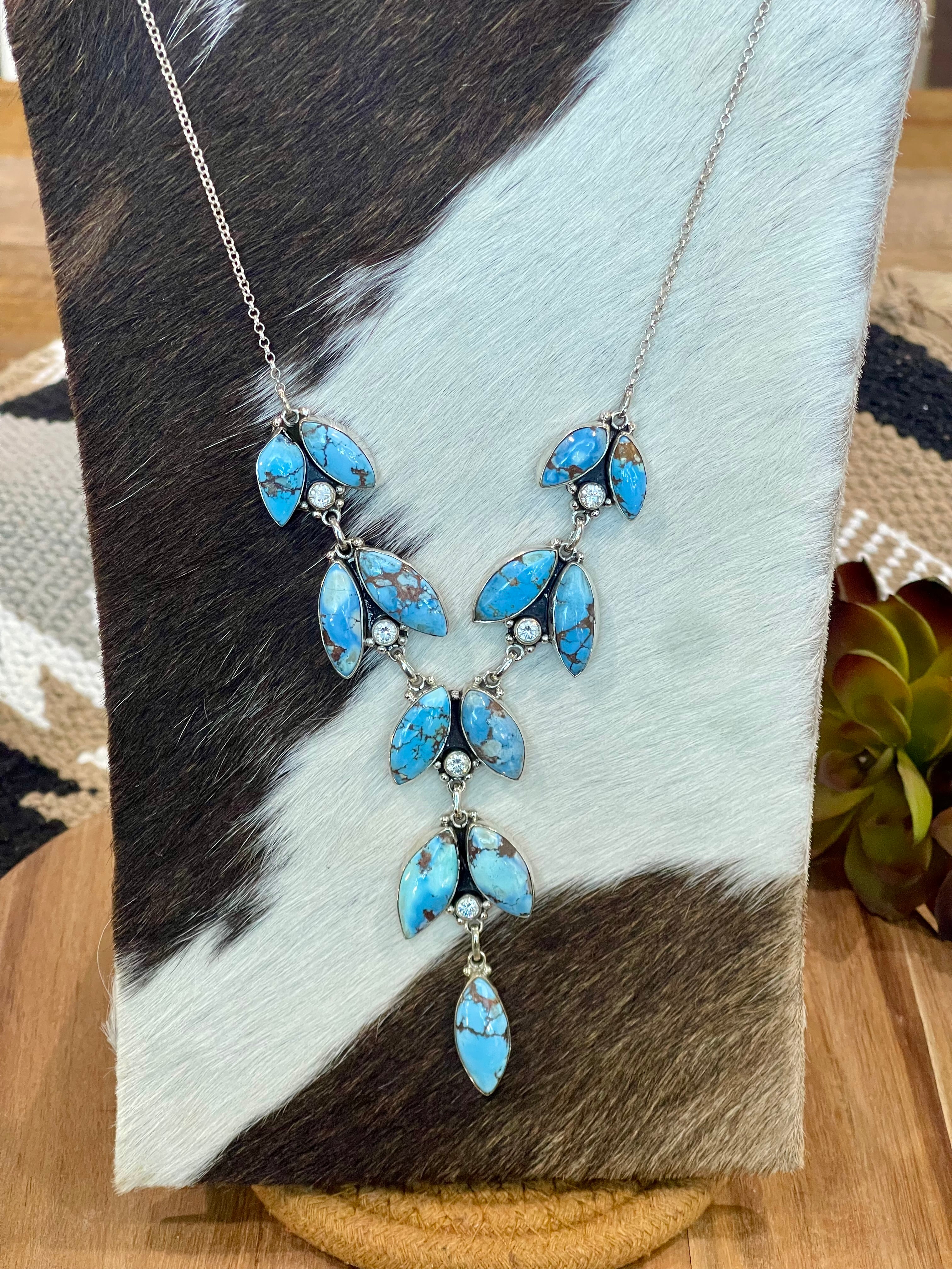 Handmade Sterling Silver, Golden Hills & CZ Cluster Necklace