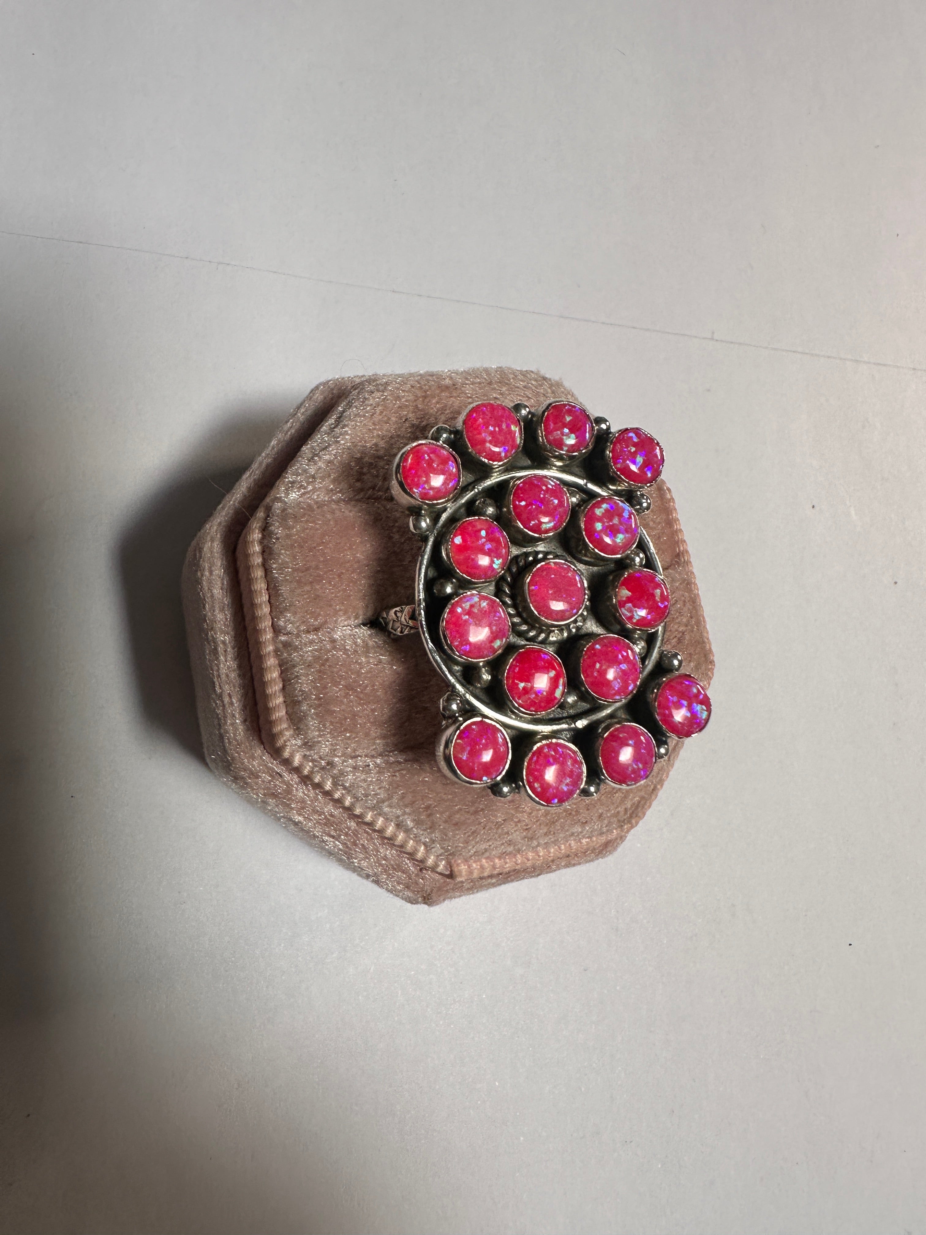 Handmade Adjustable Hot Pink Fire Opal Sterling Silver Ring