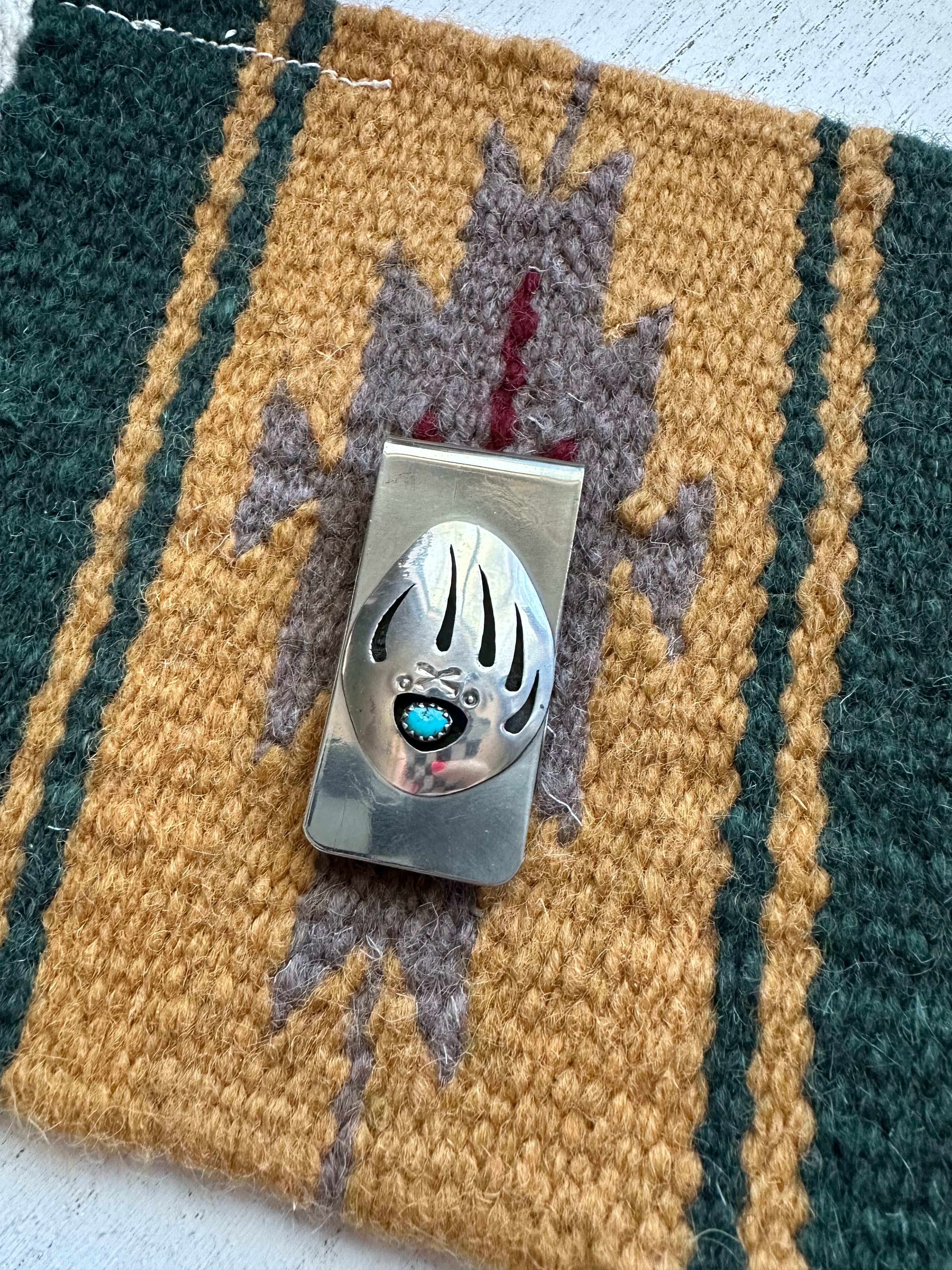 Handcrafted Turquoise & Sterling Silver Bear Paw Money Clip