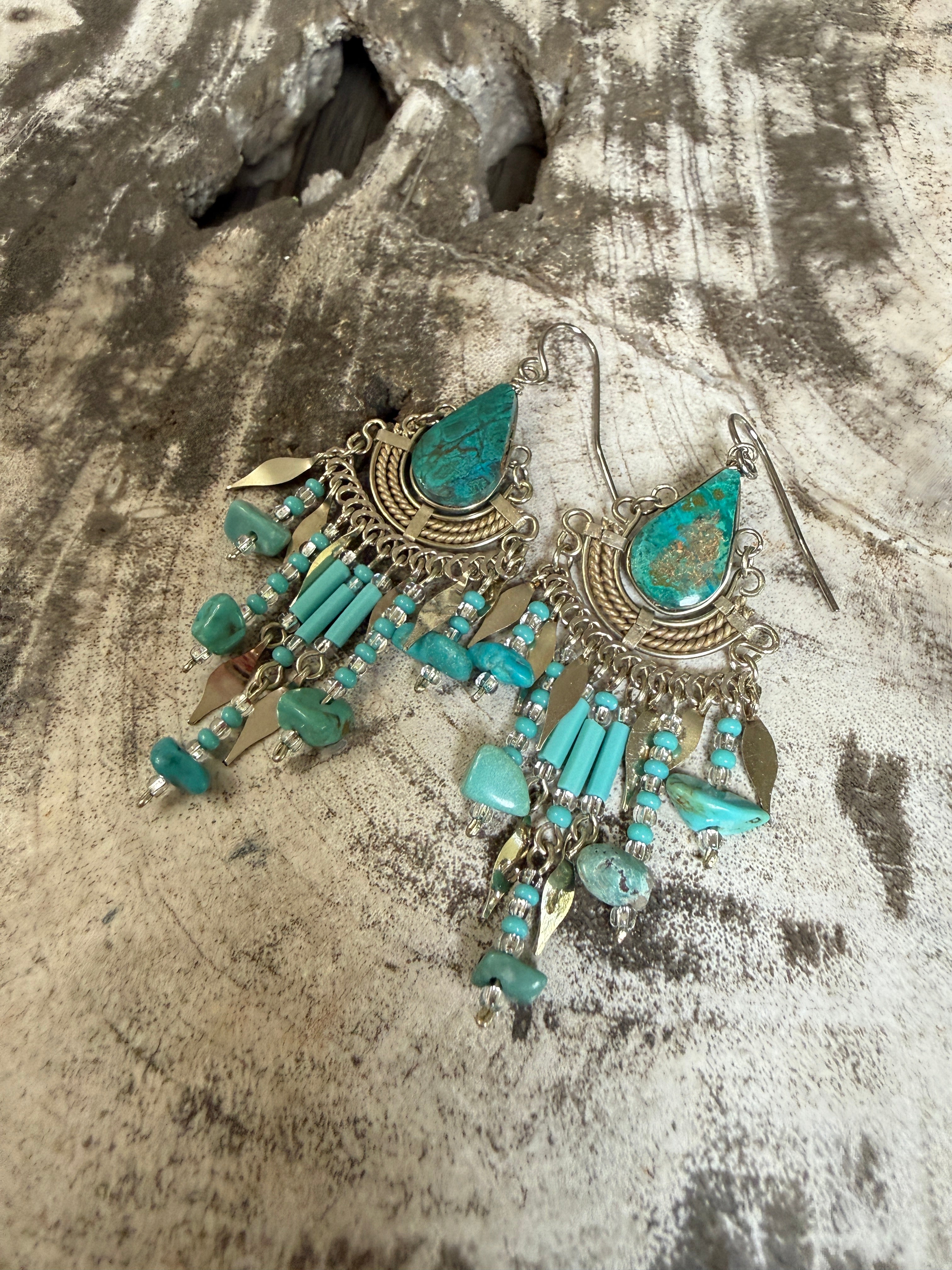 “The Golden Collection” Blue Willow Handmade Turquoise Beaded Surgical Steel Earrings