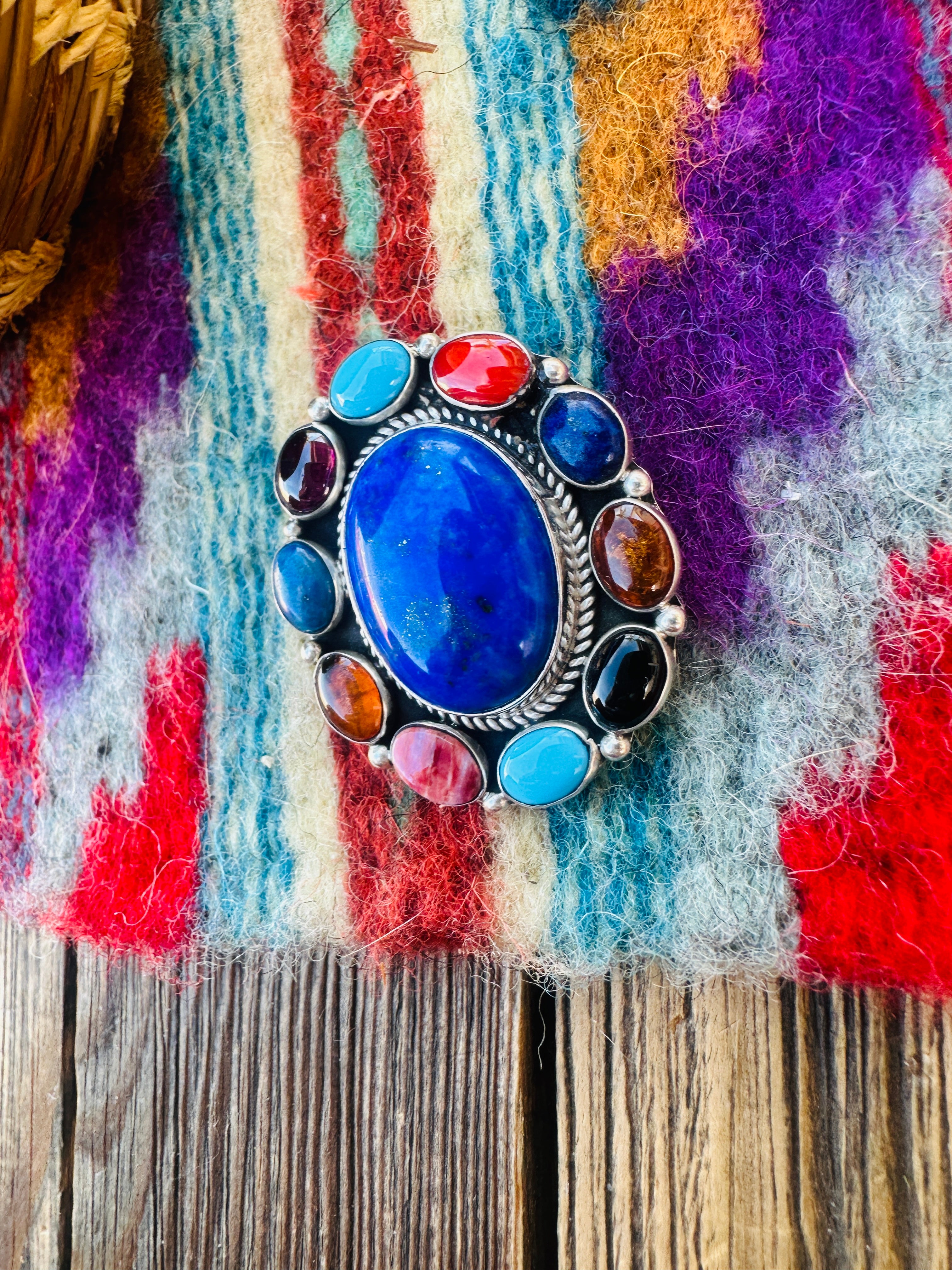 Handcrafted Sterling Silver and Multi Stone Cluster Brooch/ Pendant