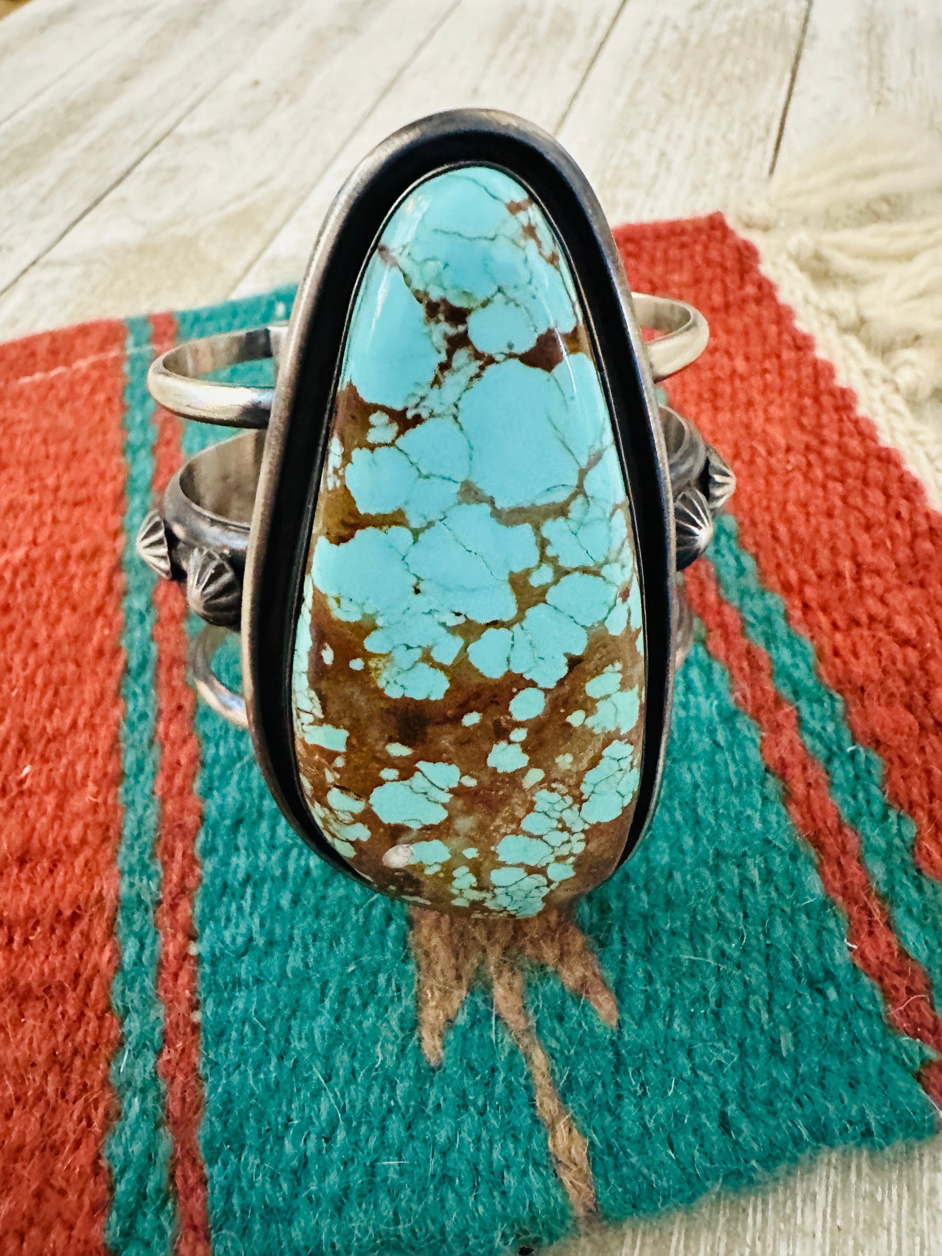 Handcrafted Sterling Silver & Number 8 Turquoise Cuff Bracelet by Chimney Butte