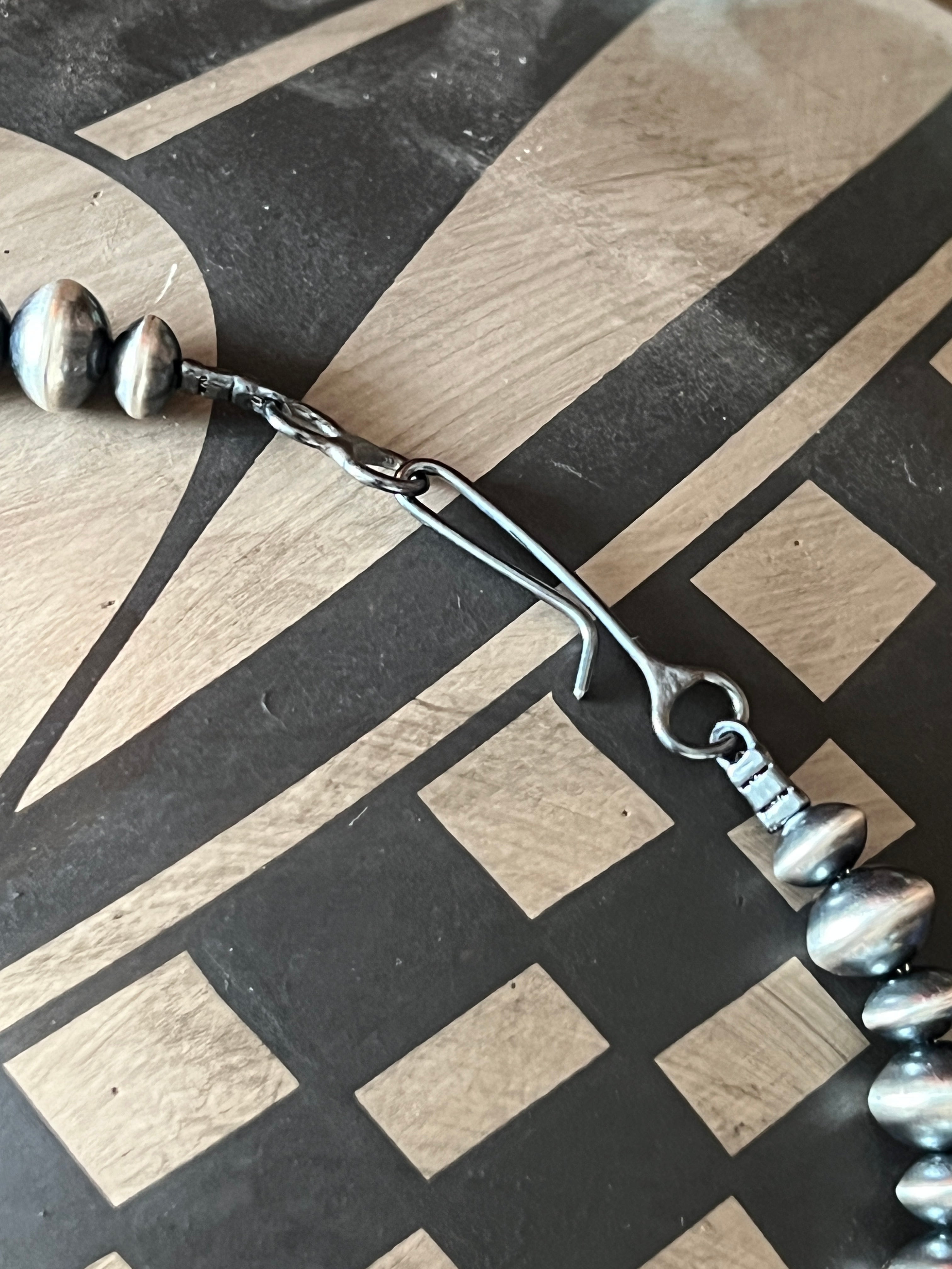 Vinita Cowboy Handcrafted 8 & 10mm Sterling Silver Saucer Pearl Necklace, 21 inches