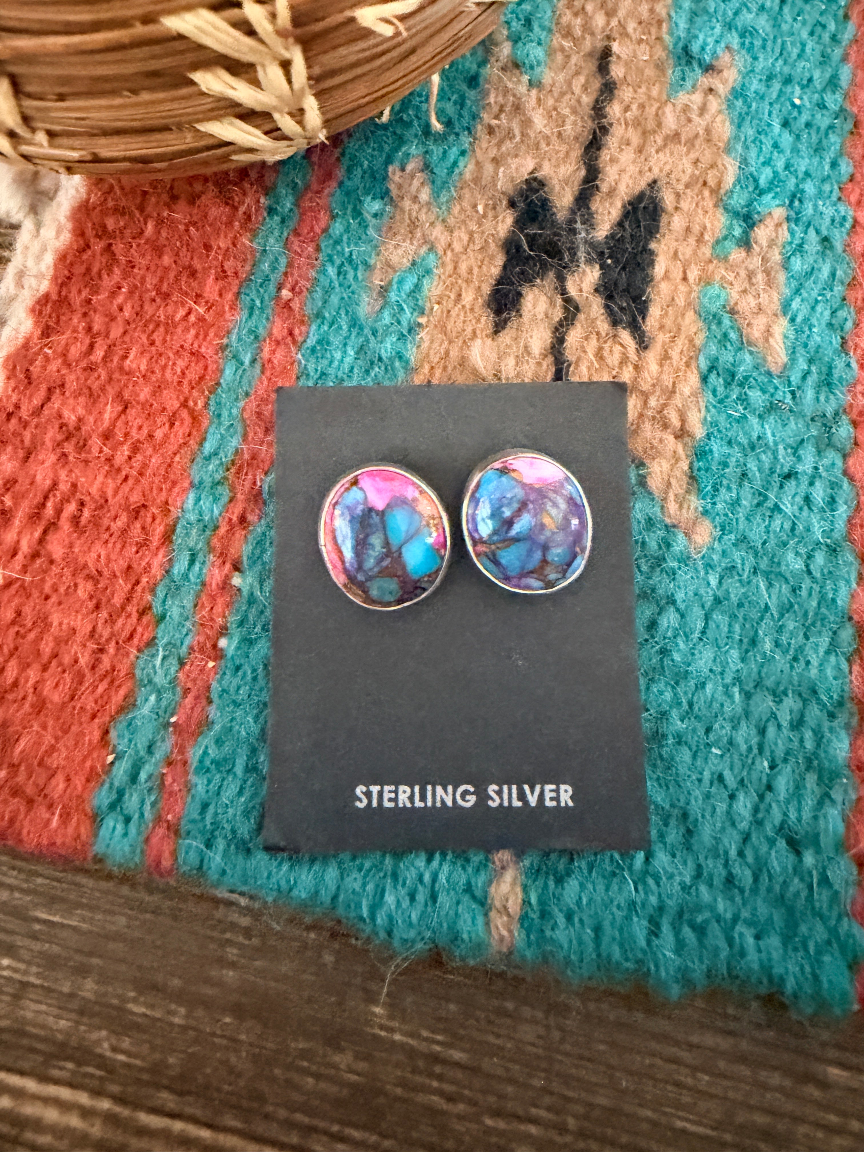 Handcrafted Pink Dream Mojave and Sterling Silver Stud Earrings