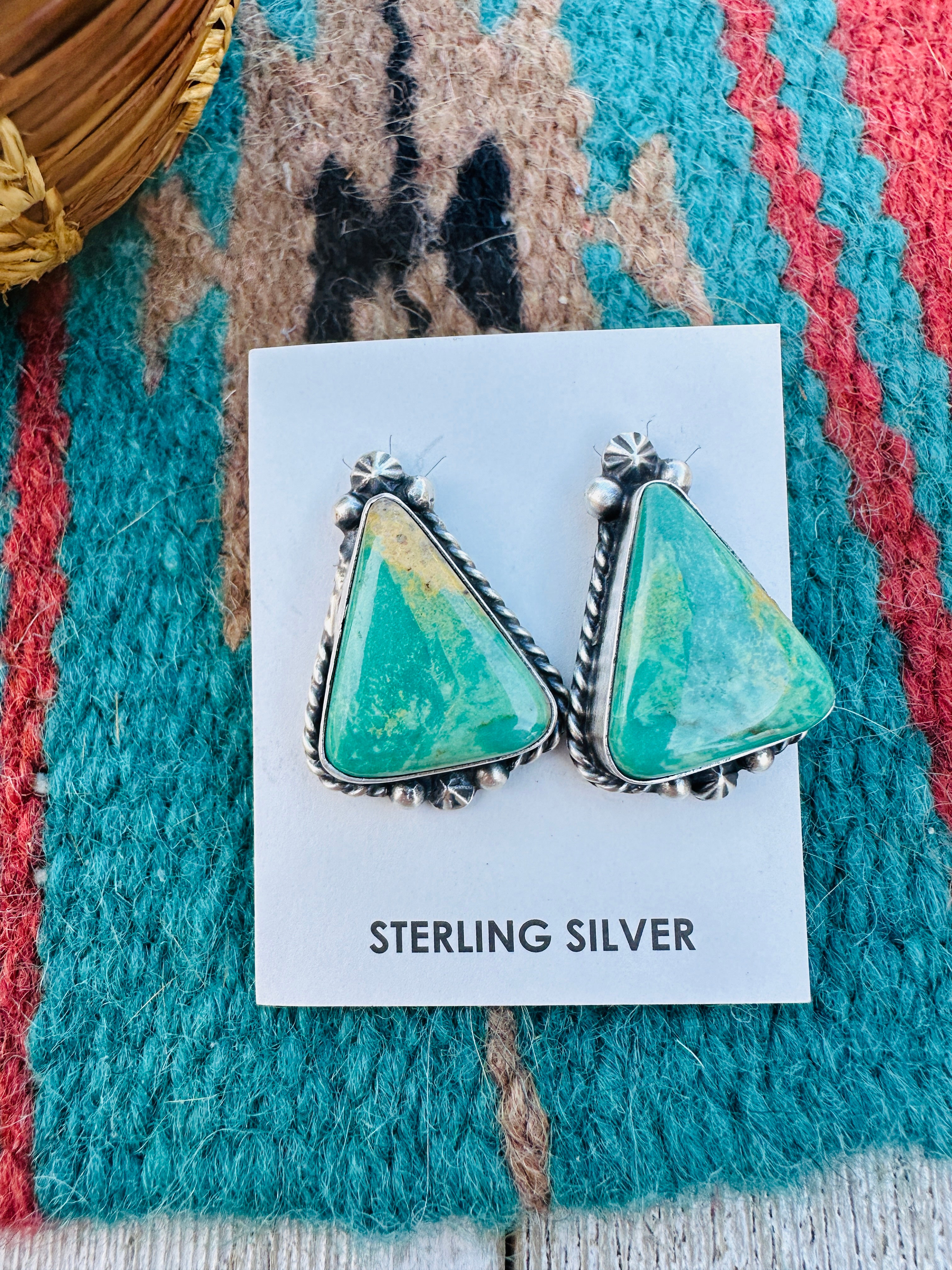 Handcrafted Kingman Turquoise & Sterling Silver Post Earrings
