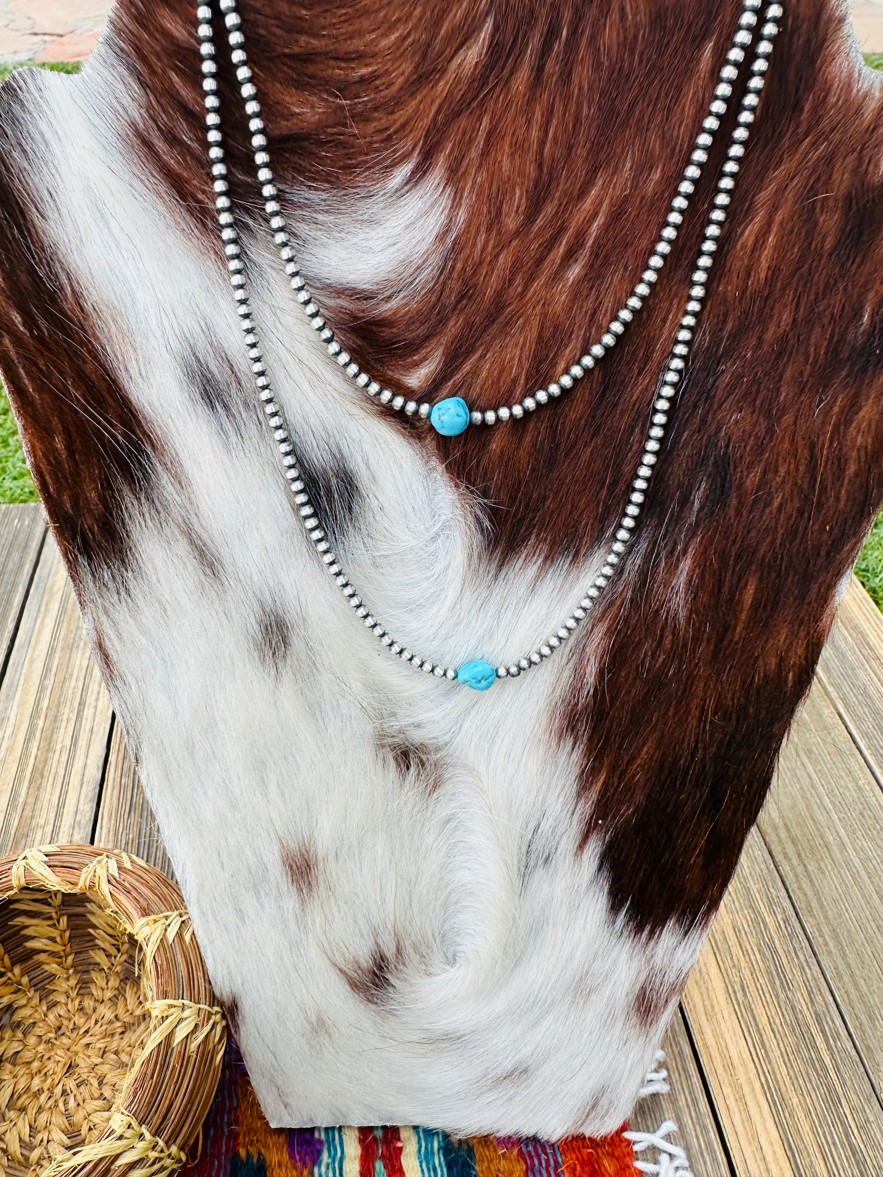 Handcrafted Turquoise & Sterling Silver Pearl Beaded Necklace