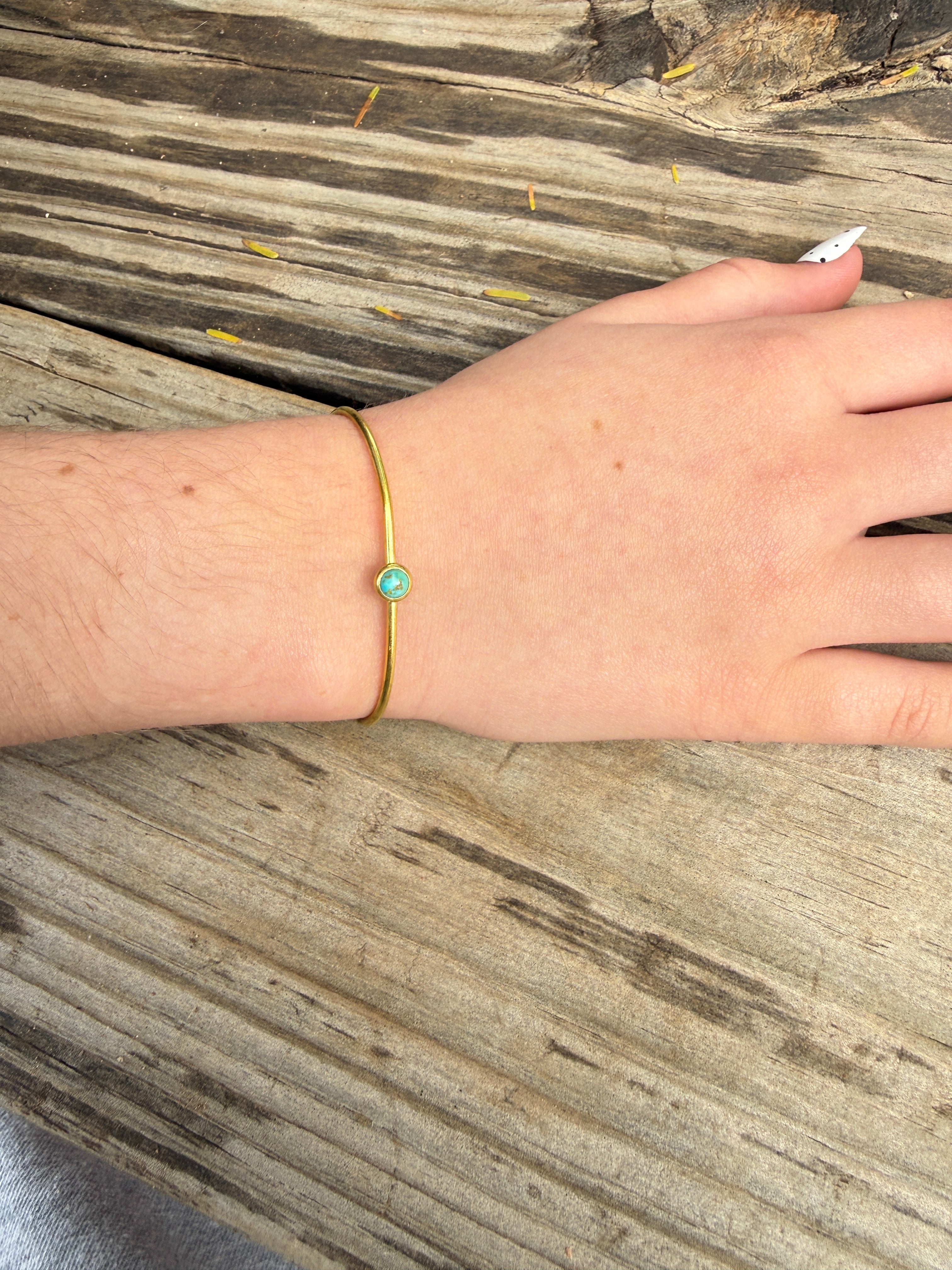 “The Golden Collection” Handmade 4mm Natural Turquoise Gold Plated Sterling Silver Adjustable Bracelet Cuff