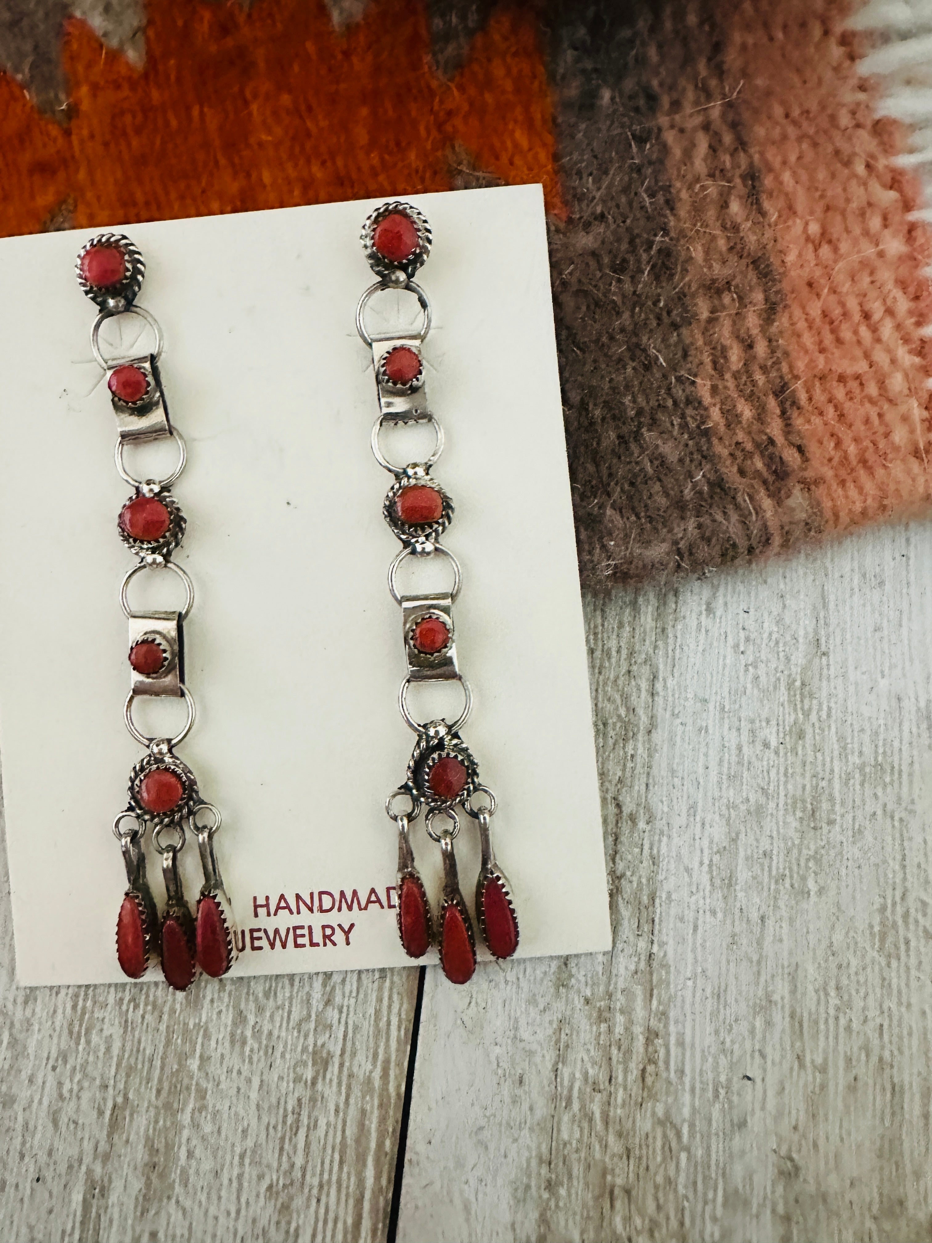 Handcrafted Sterling Silver & Coral Dangle Earrings