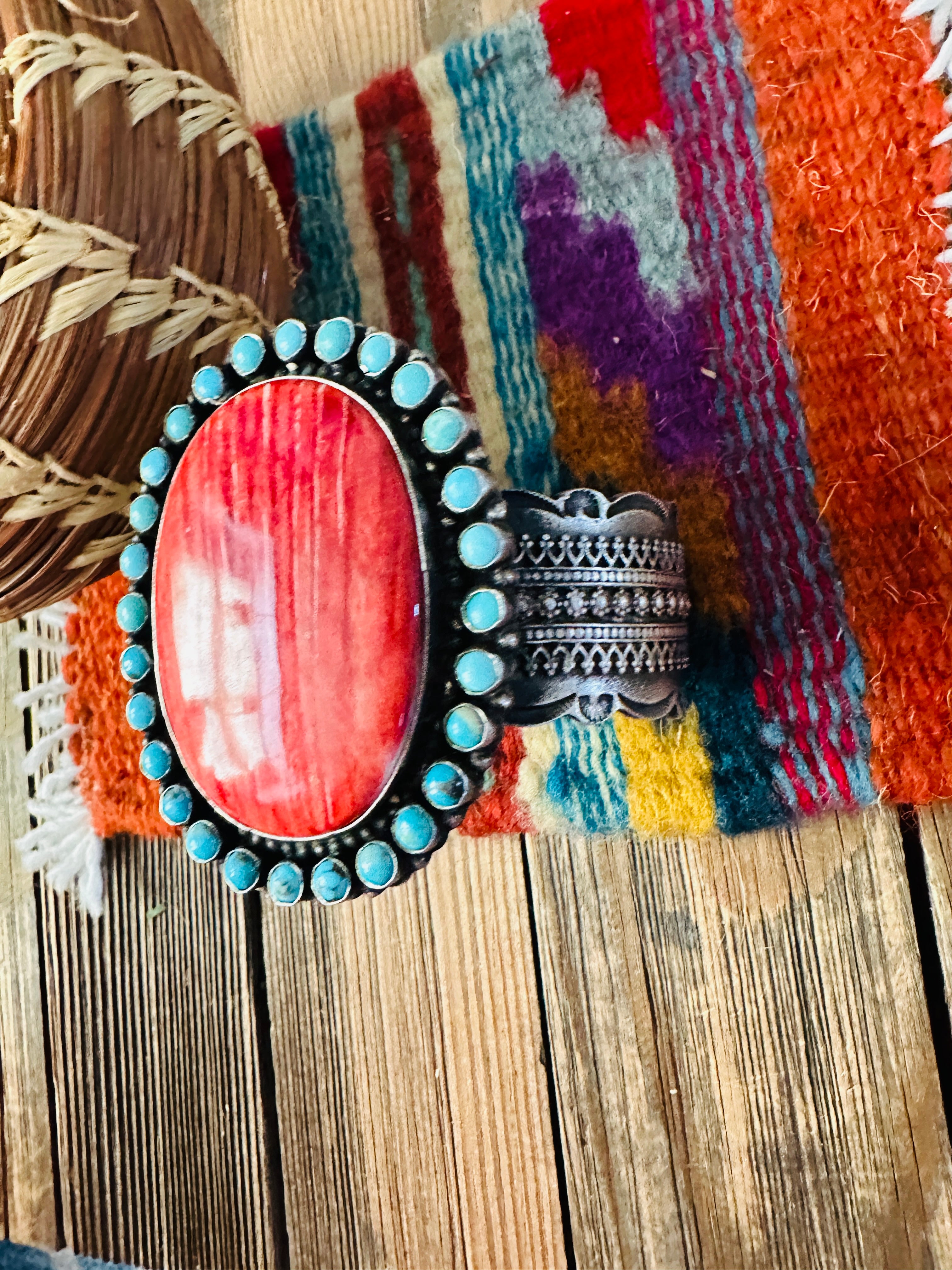 Handcrafted Spiny, Turquoise & Sterling Silver Cuff Bracelet by Shawn Cayatineto