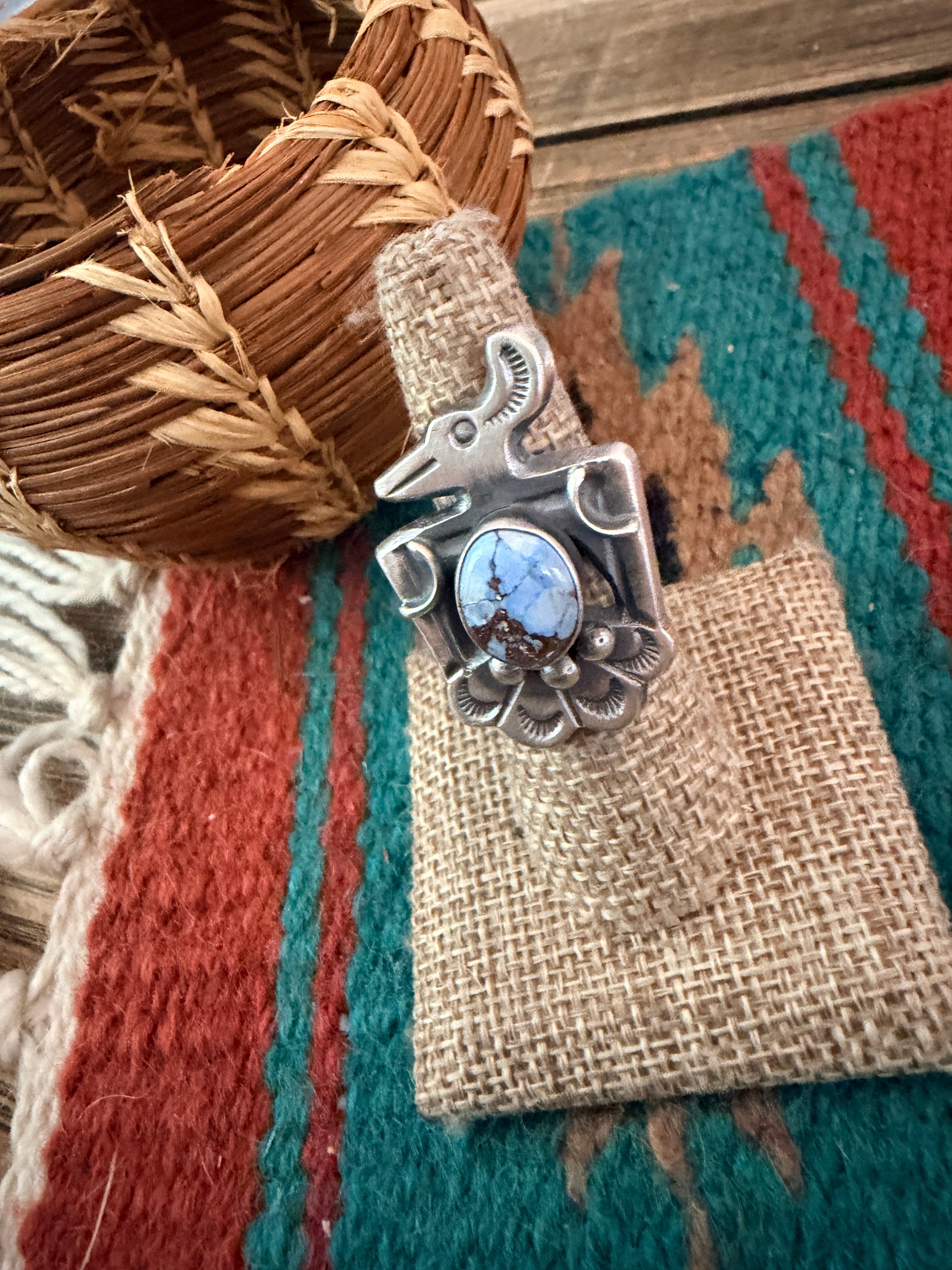 Handcrafted Golden Hills Turquoise and Sterling Silver Thunderbird Ring size 6 by Chimney Butte