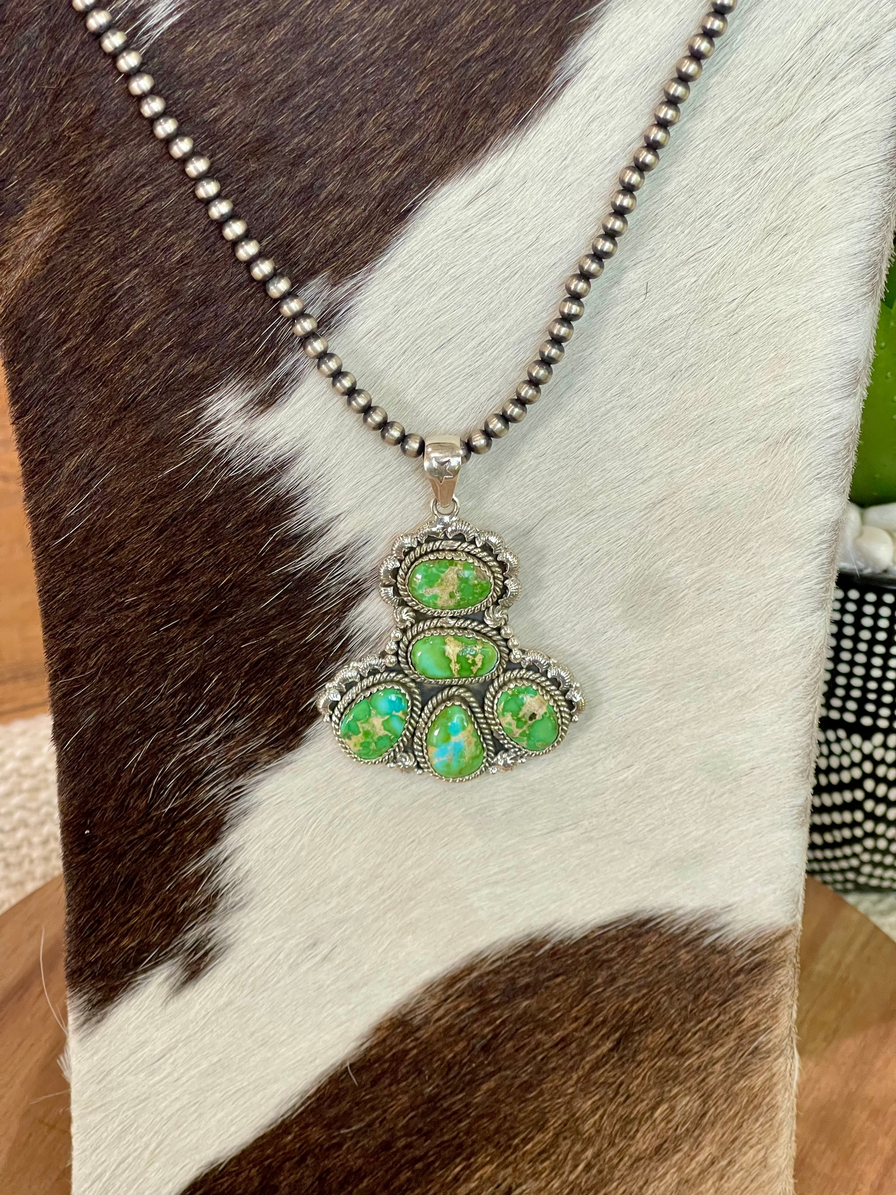 Beautiful Handmade Sterling Silver & Sonoran Mountain Turquoise Cluster Pendant