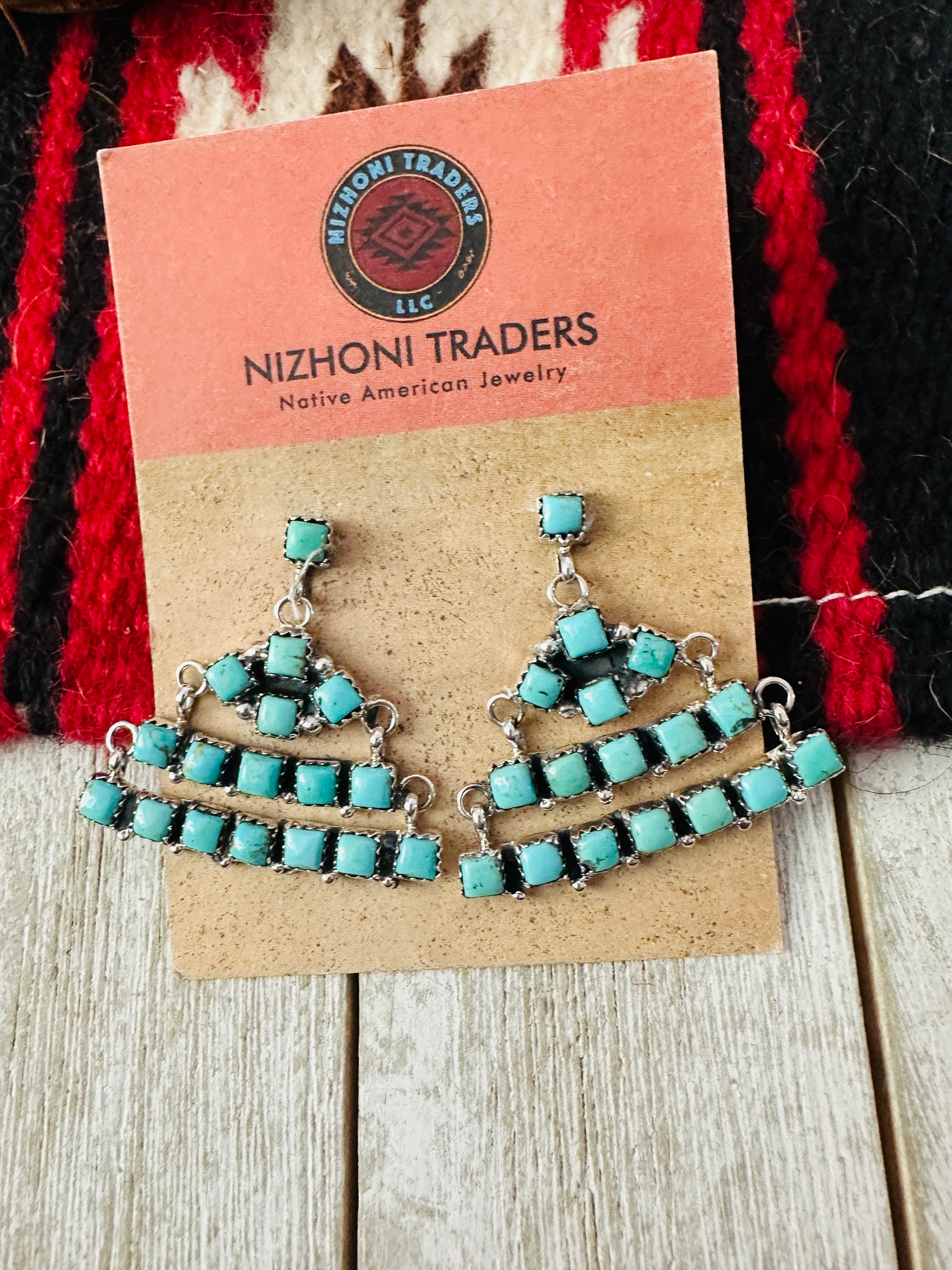 Handcrafted Turquoise & Sterling Silver Chandelier Dangle Earrings