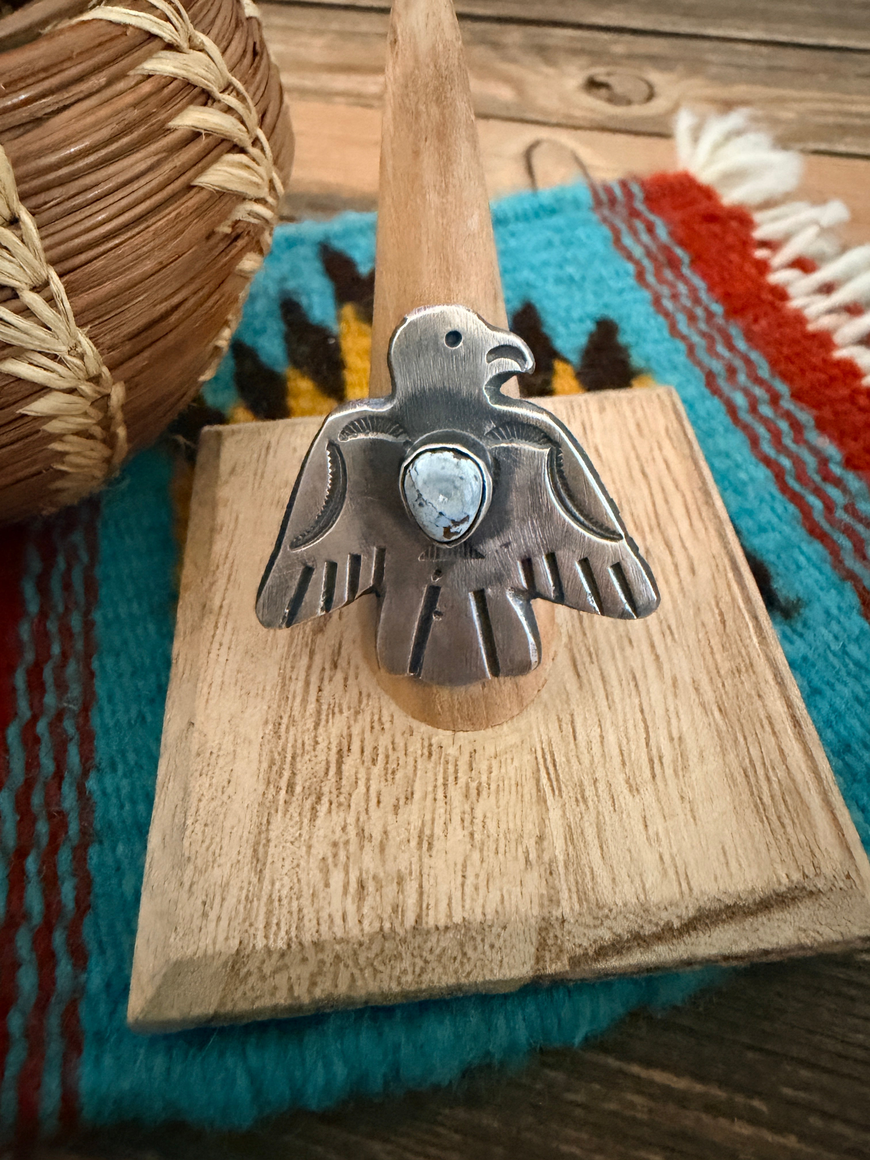 Handcrafted Turquoise and Sterling Silver Thunderbird Ring size 8 by Chimney Butte