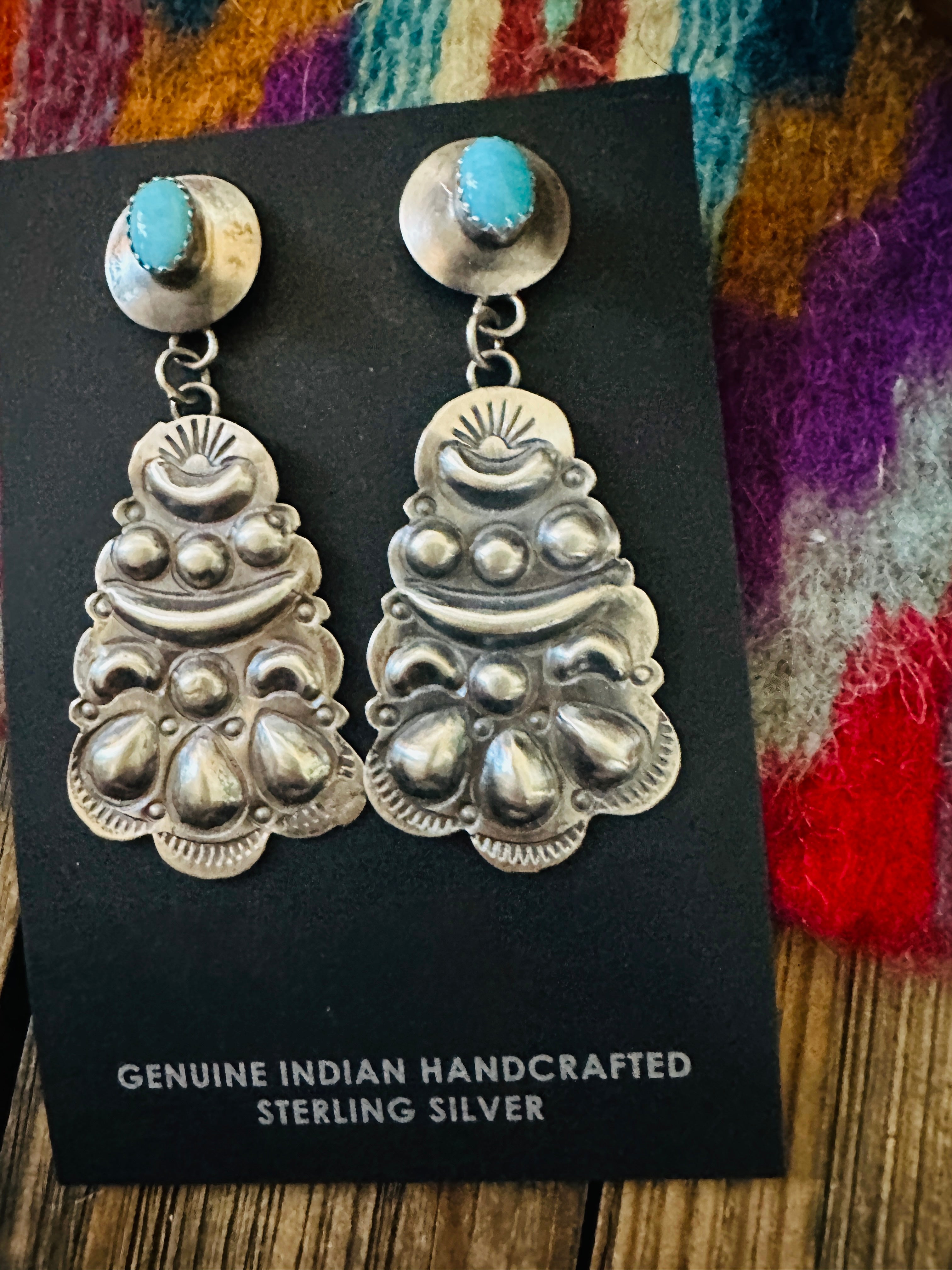 Handcrafted Turquoise & Sterling Silver Concho Dangle Earrings