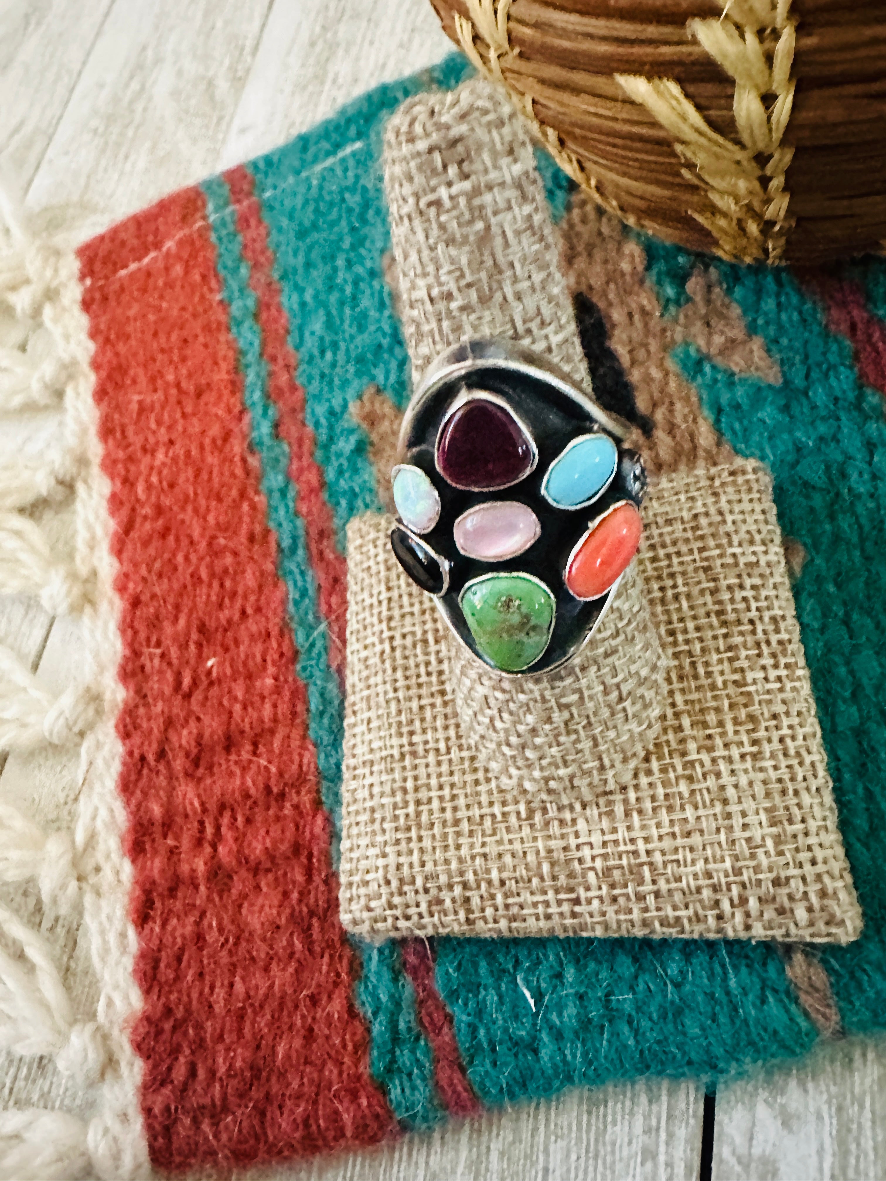 Handcrafted Sterling Silver & Multi Stone Cluster Ring Size 8 by Emer Thompson