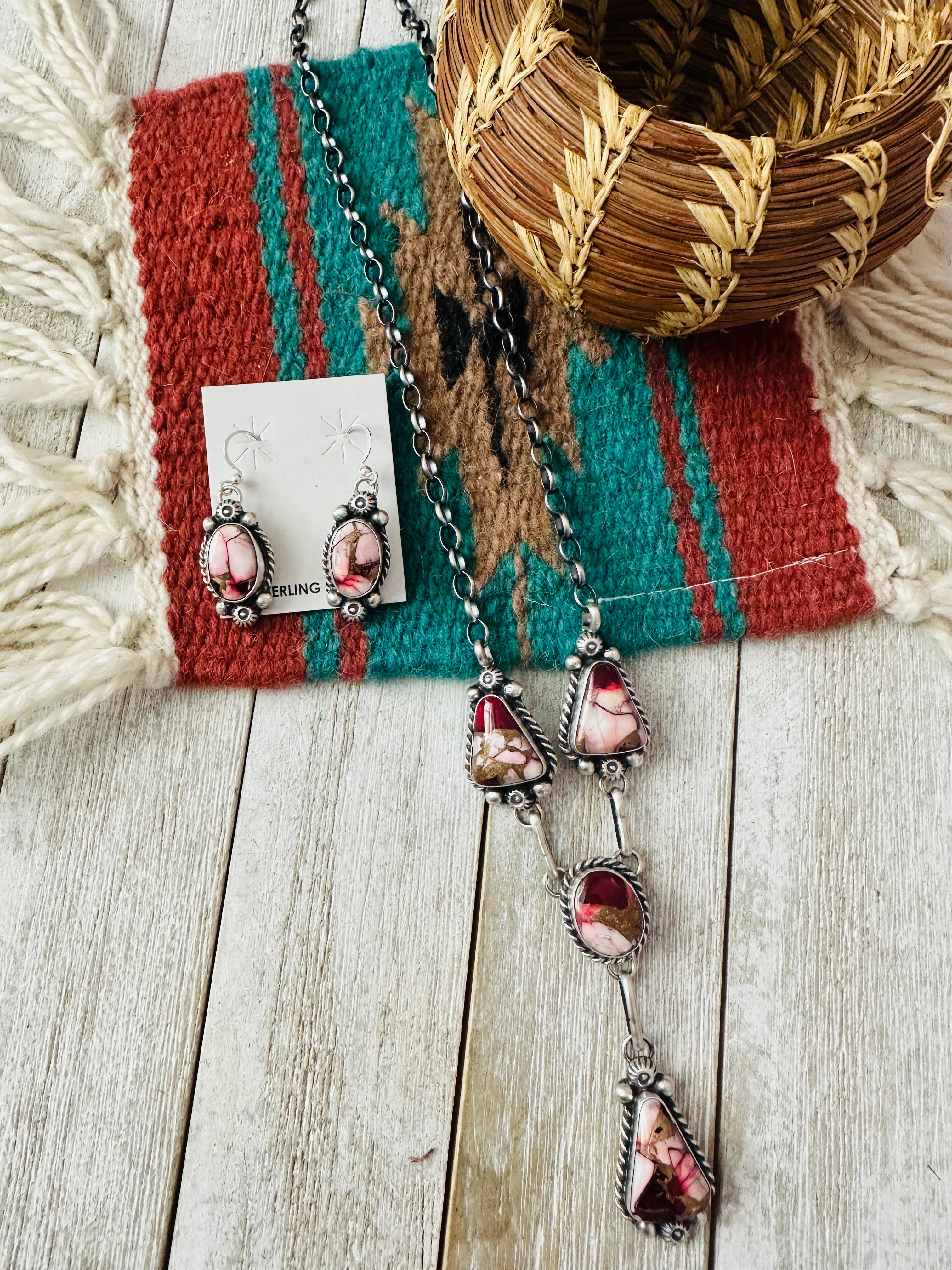 Handcrafted Rose Dahlia & Sterling Silver Necklace and Earring Set