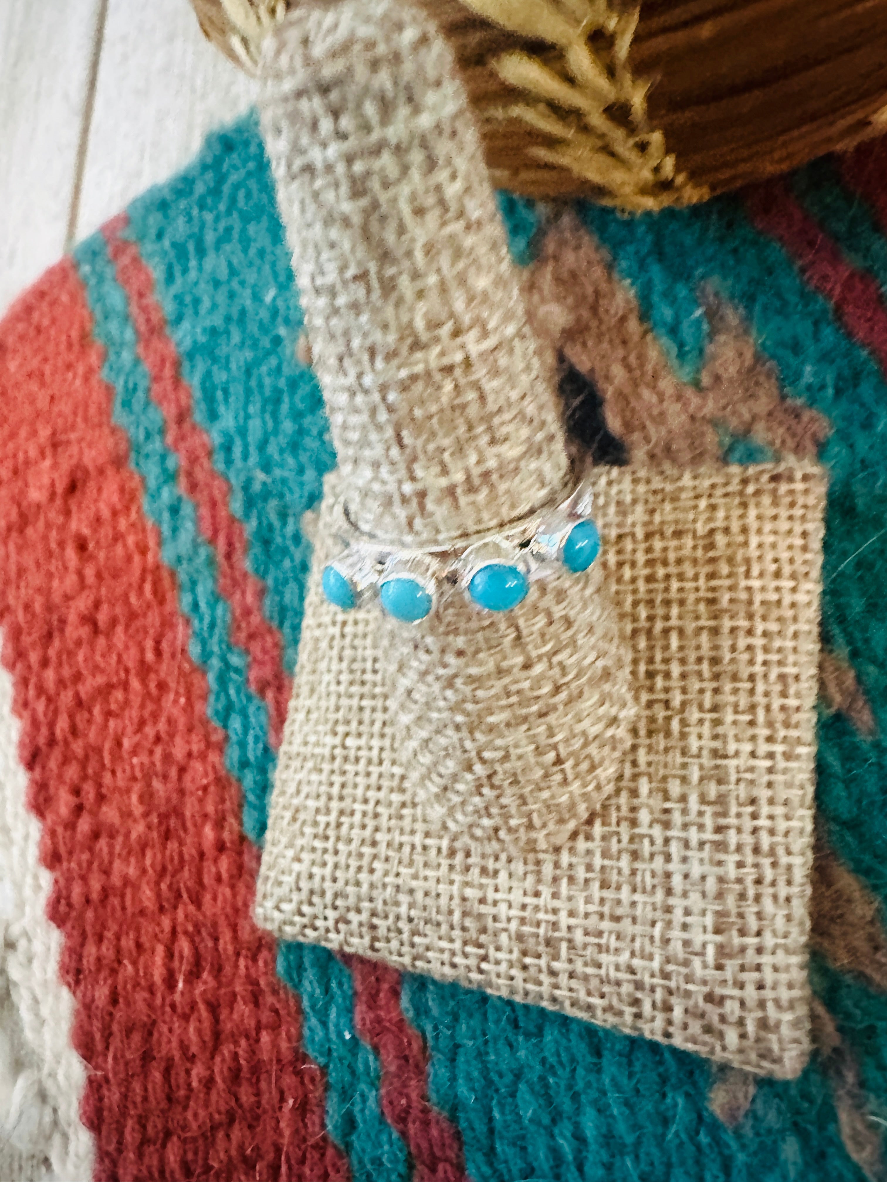 Handcrafted Turquoise & Sterling Silver Band Ring Size 8.5