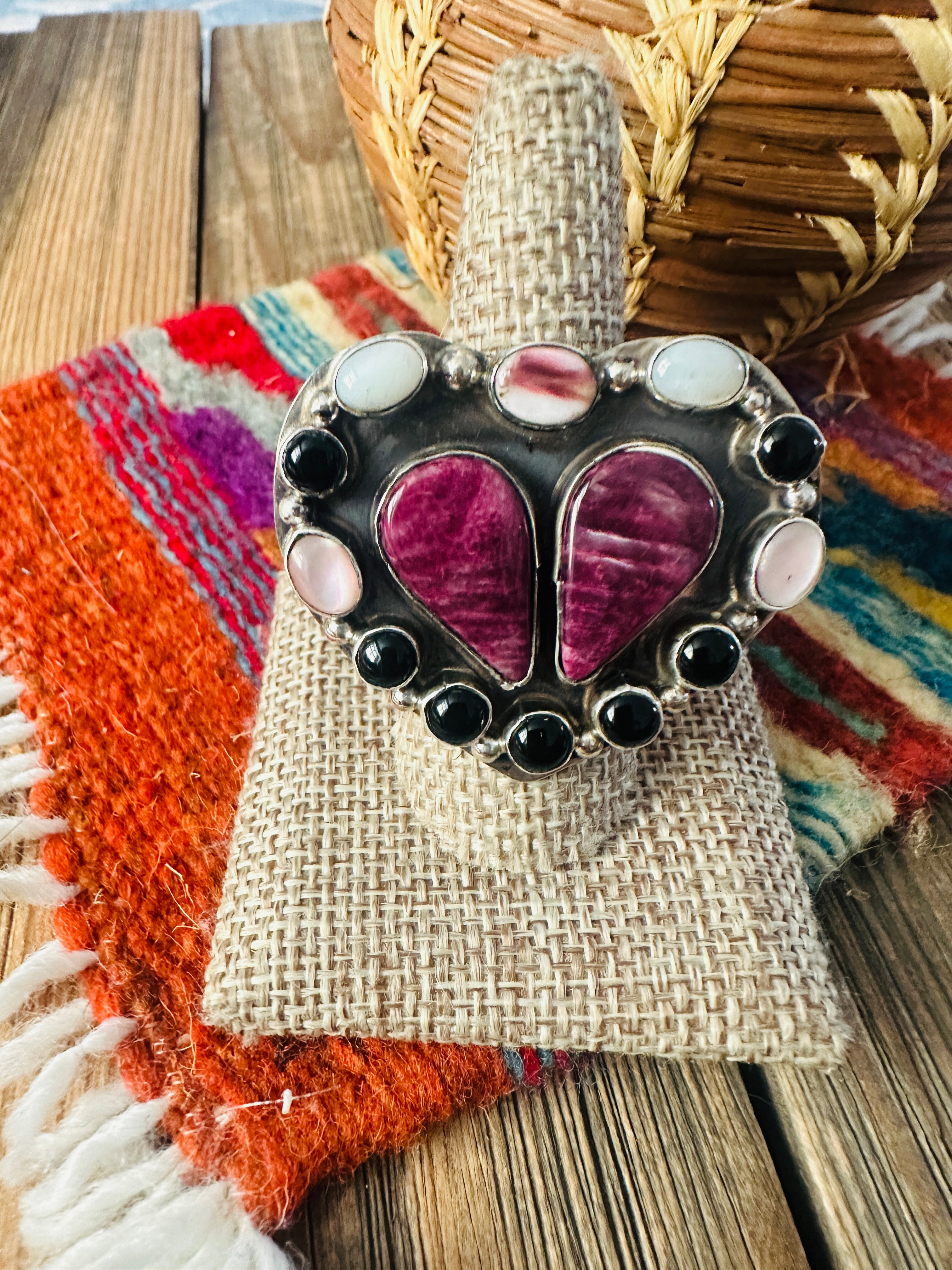 Handcrafted Multi Stone & Sterling Silver Adjustable Heart Ring by Jacqueline Silver