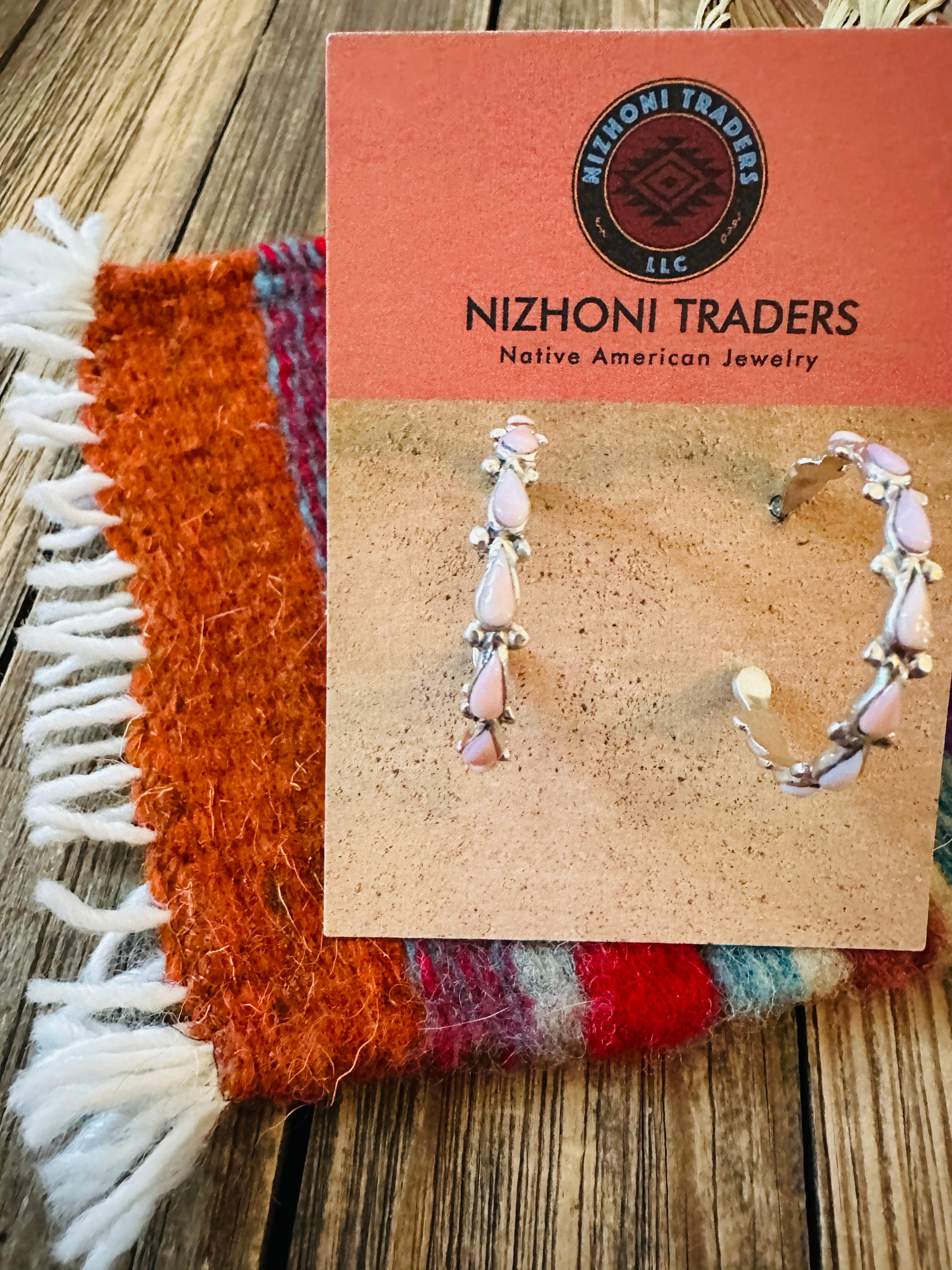 Handcrafted Queen Pink Conch & Sterling Silver Hoop Earrings