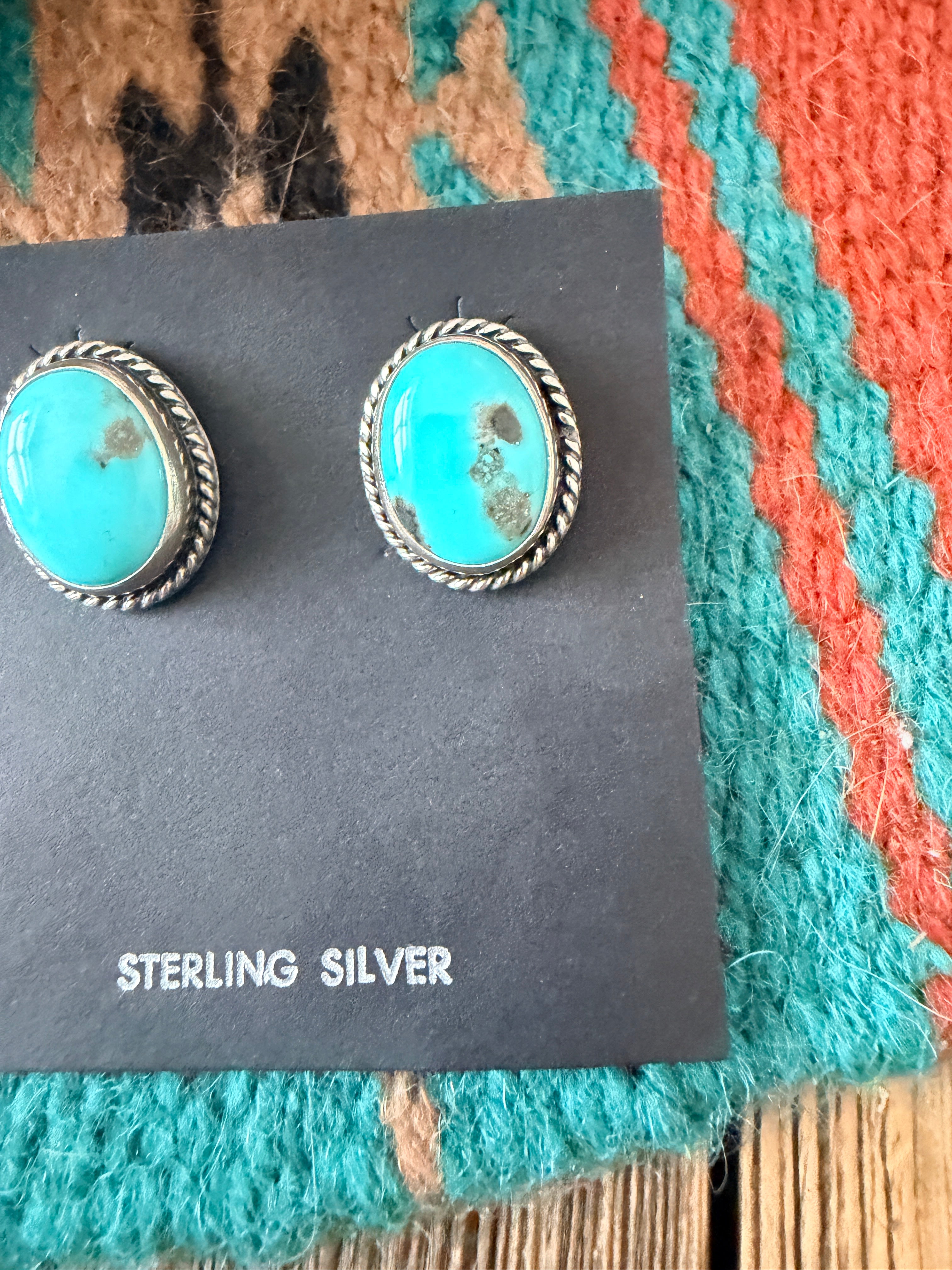 Handcrafted Turquoise & Sterling Silver Post Earrings
