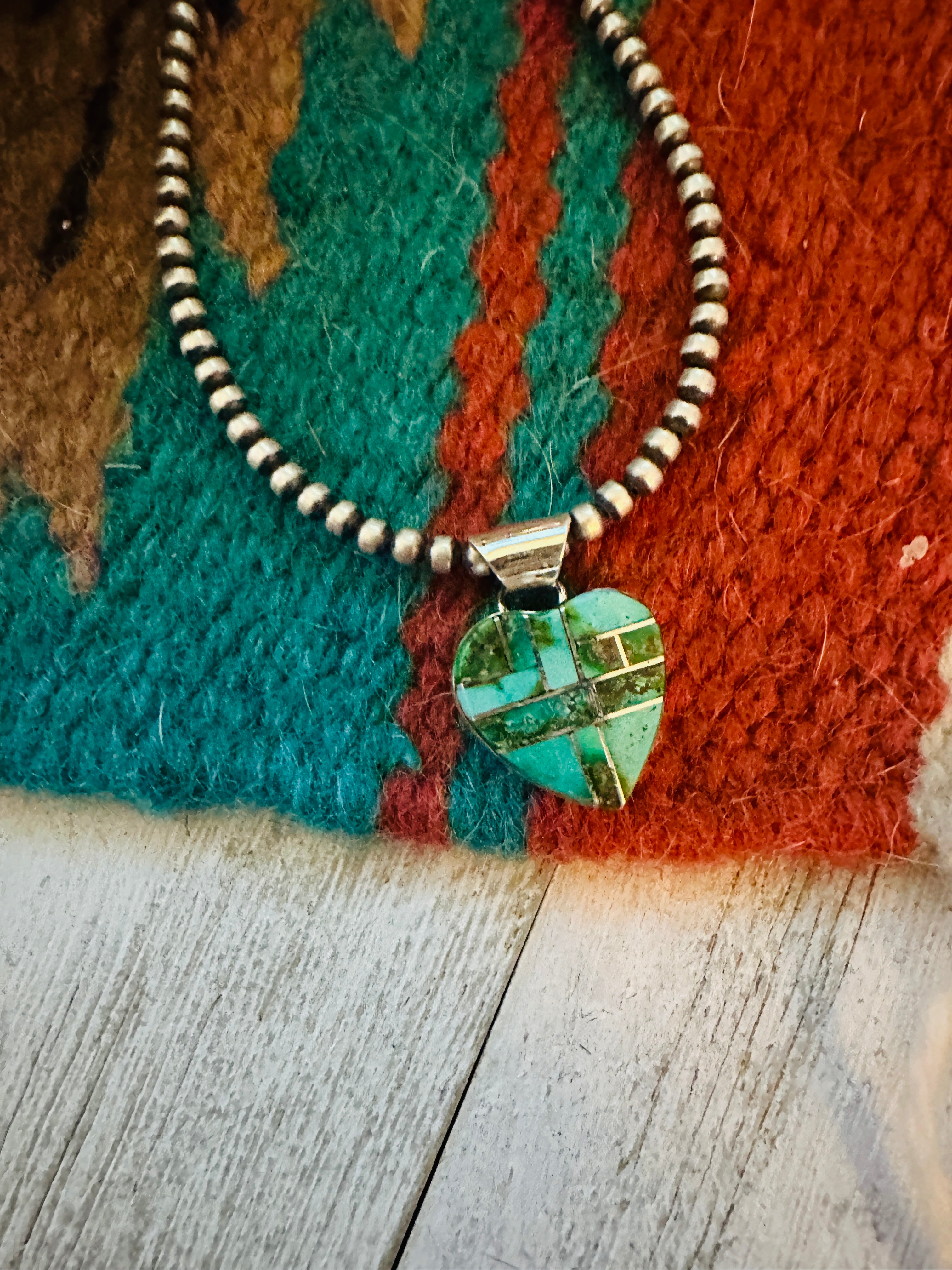 Handcrafted Turquoise & Sterling Silver Inlay Heart Pendant