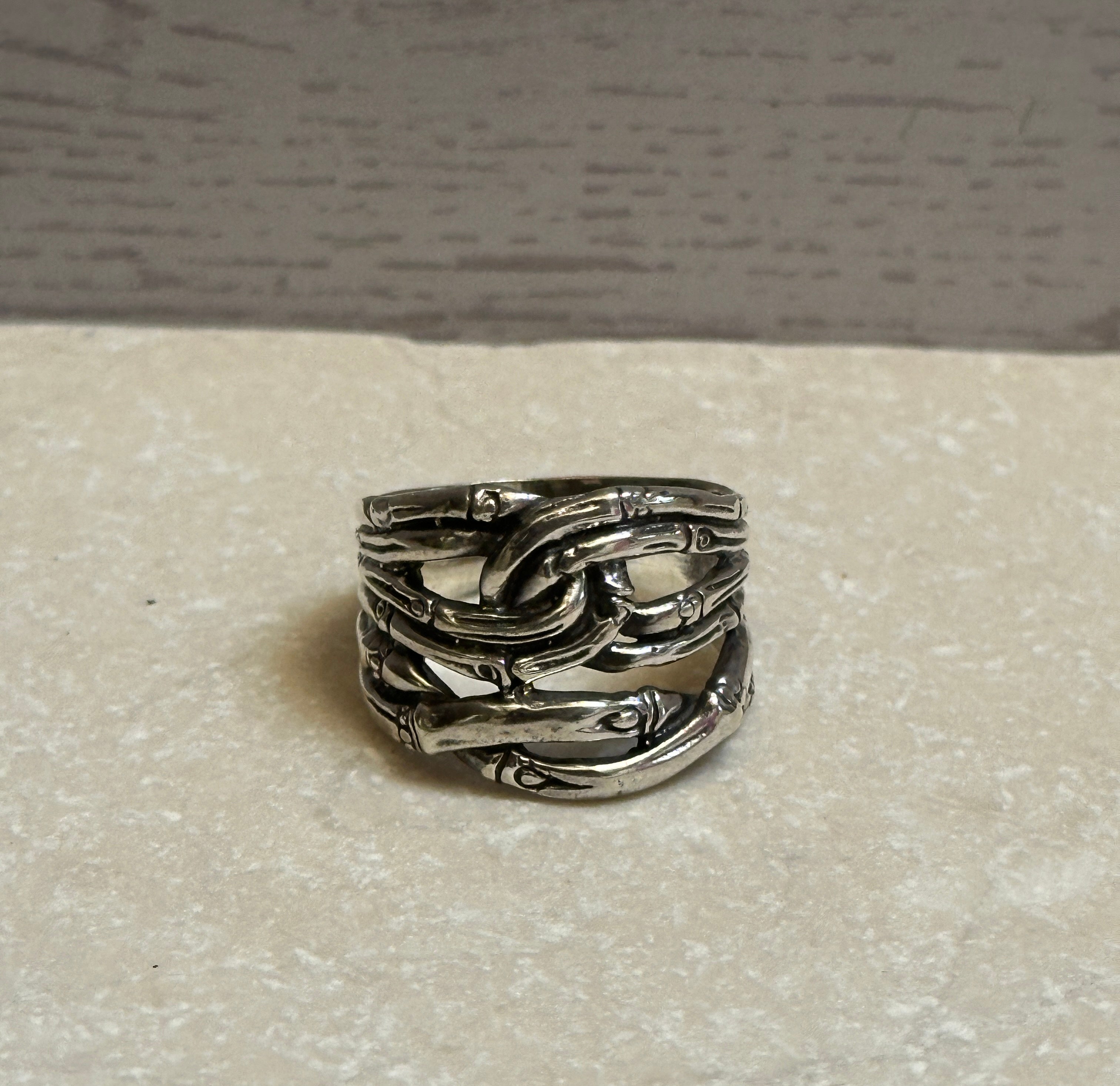 Sterling Silver Bamboo Woven Wide Band Ring