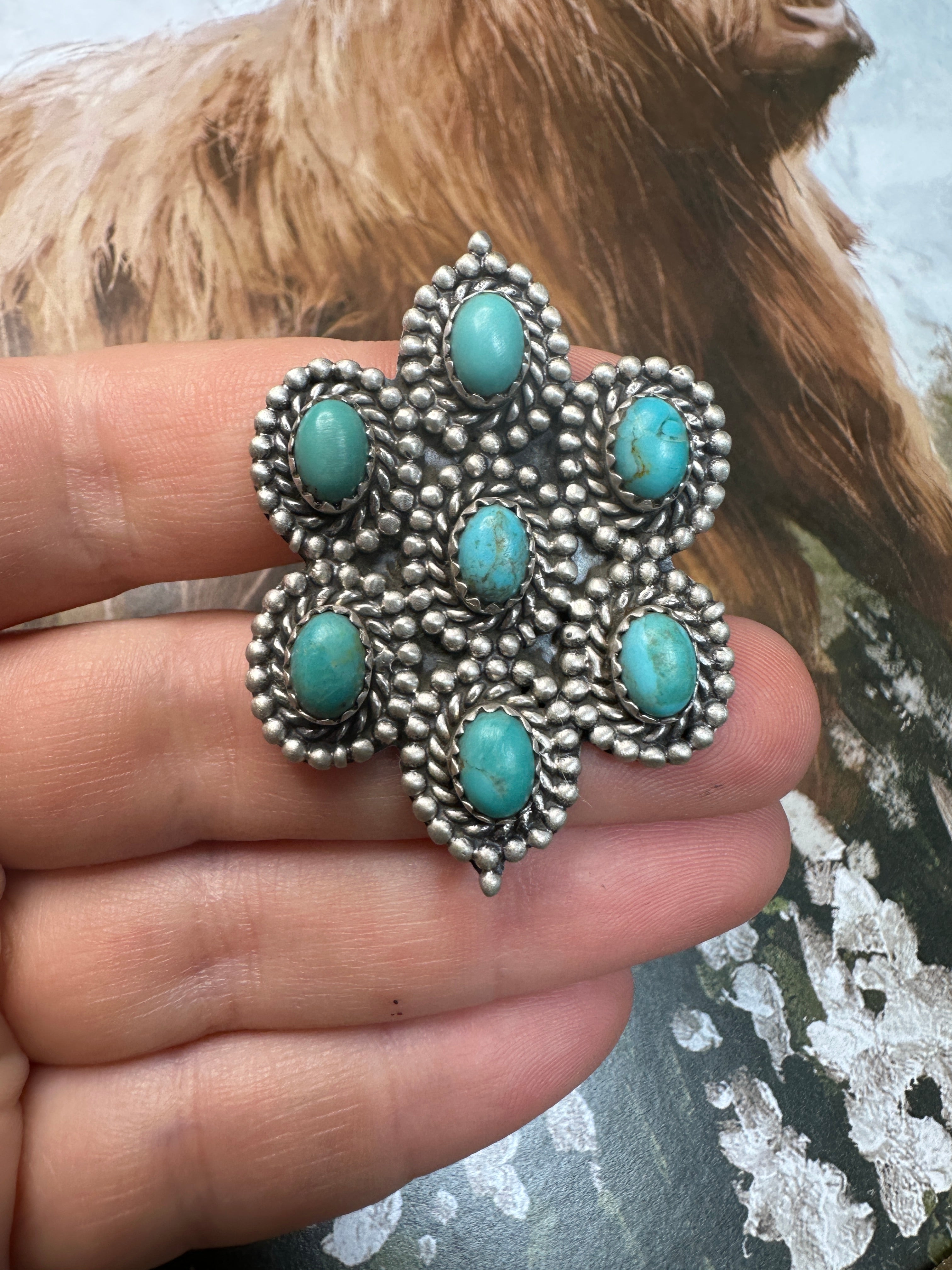 Nizhoni Handmade Adjustable Turquoise Sterling Silver Flower Ring